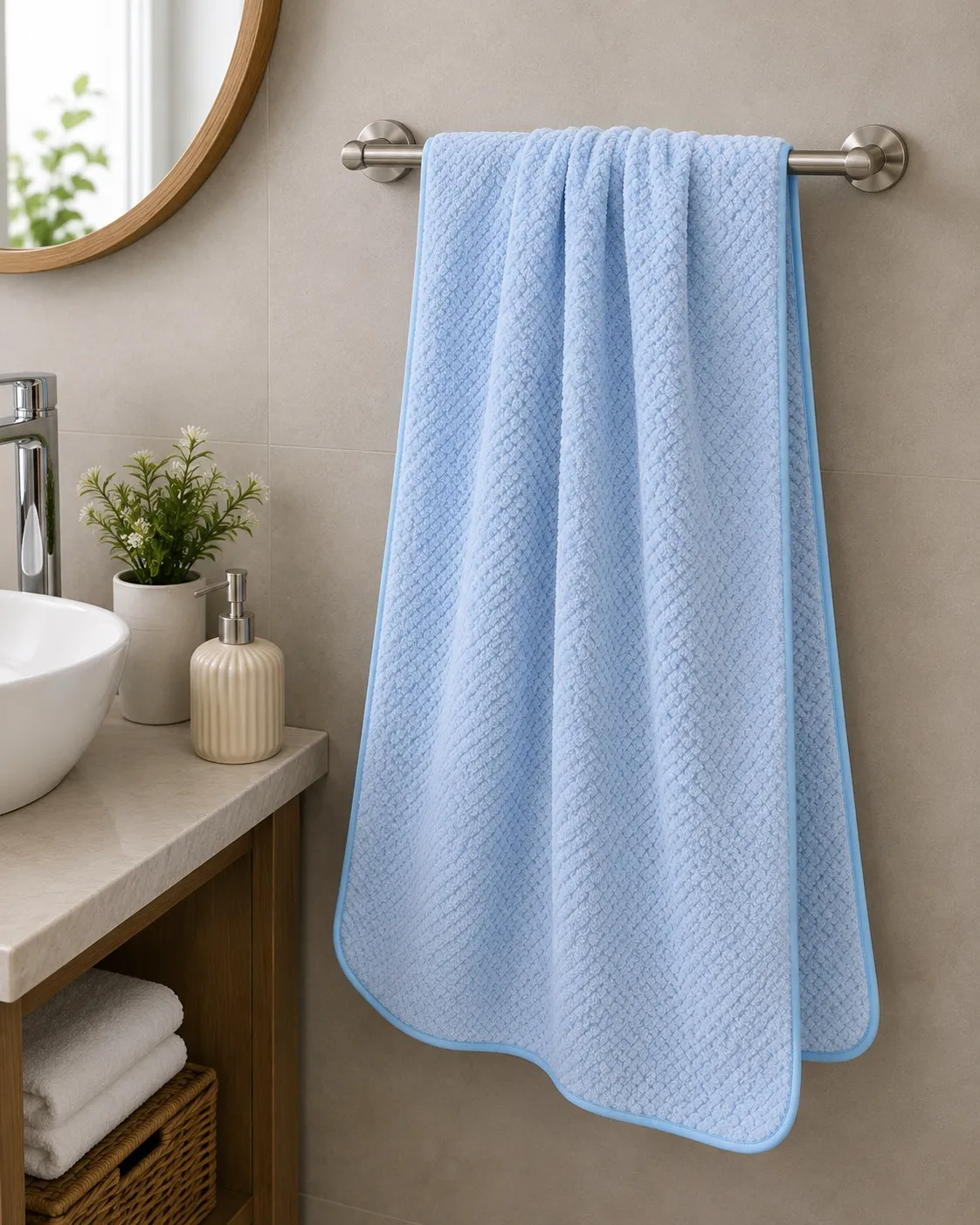 Sky Blue Habitude Microfiber Cloud Touch Premium Bath Towel