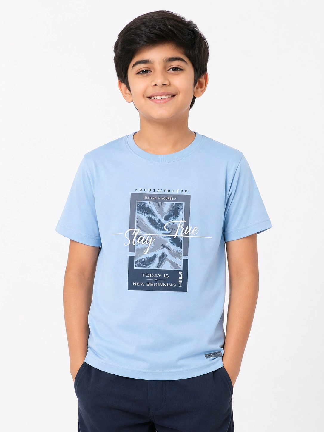 Sky Blue Kids Dad And Me Round Neck Premium Printed T Shirt