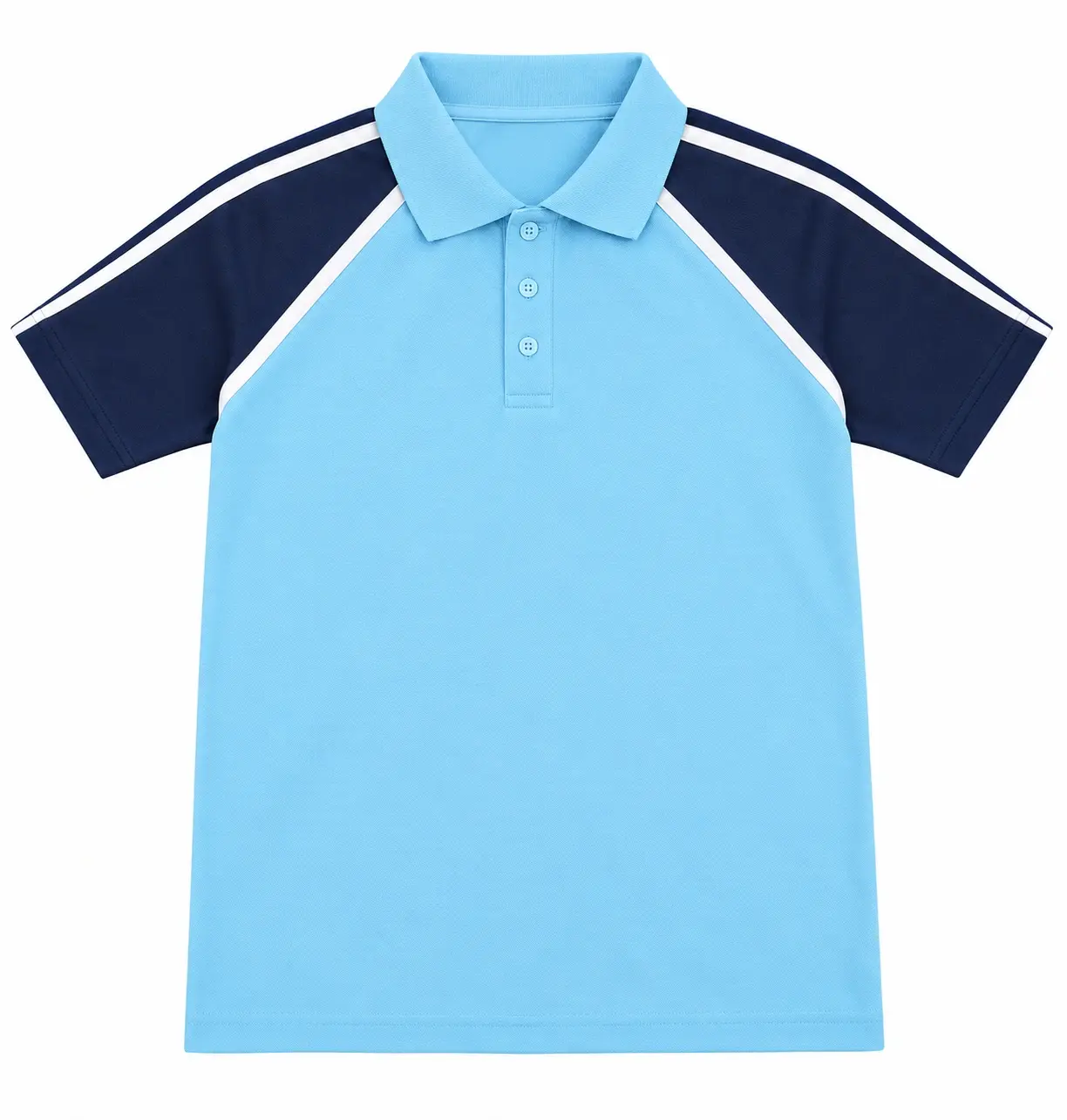 Sky Blue Kids Dri Fit Mars 200 GSM Polo T Shirt with Contrast Raglan Sleeve with Net Folding