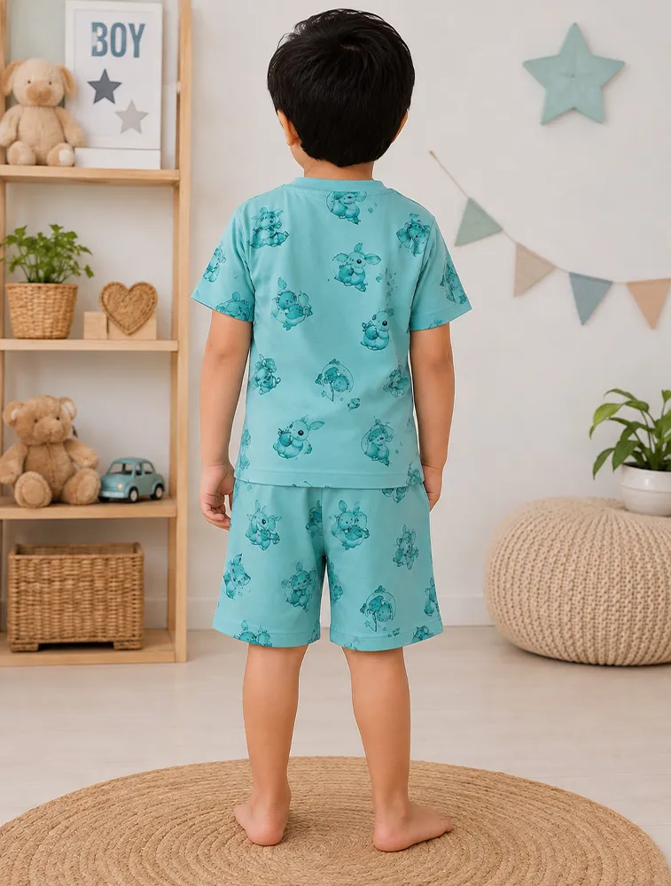 Sky Blue Kids Premium Printed T Shirt and Shorts Set