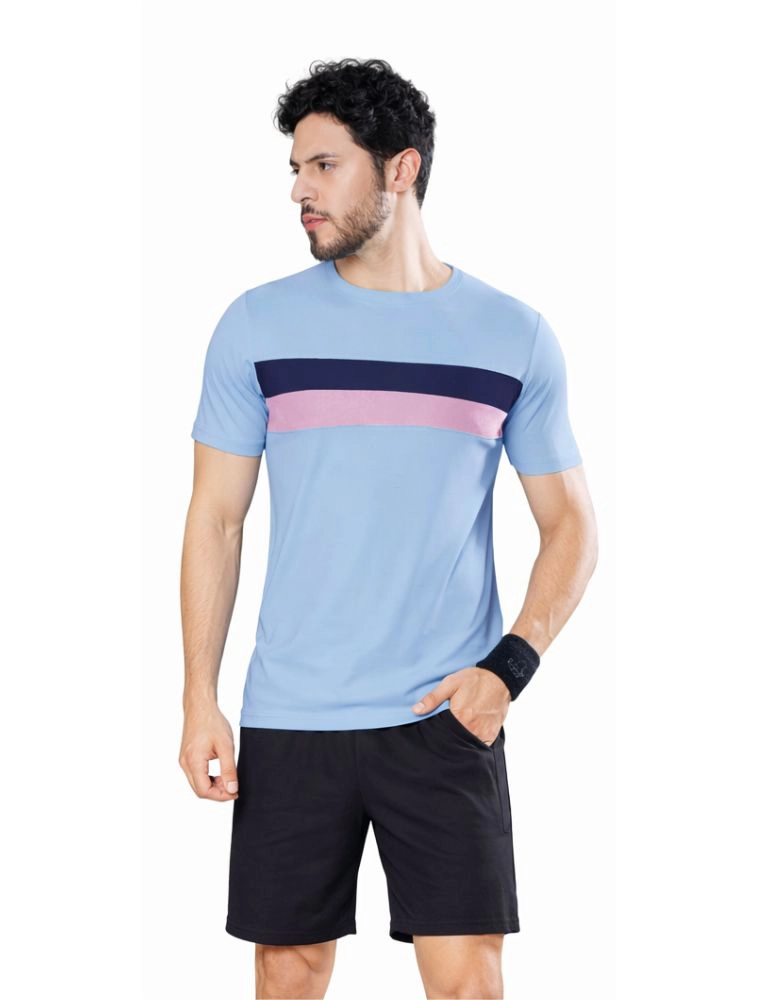 Sky Blue Matty Multi Colourblocked Round Neck Half Sleeve 190GSM TShirts