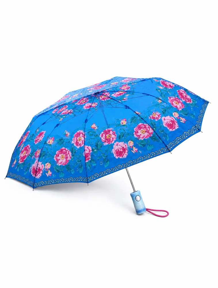Sky Blue Meadow Bloom Floral Compact Umbrella