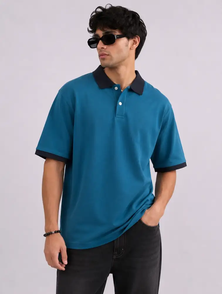Sky Blue Mens Collar Polo Neck T Shirt
