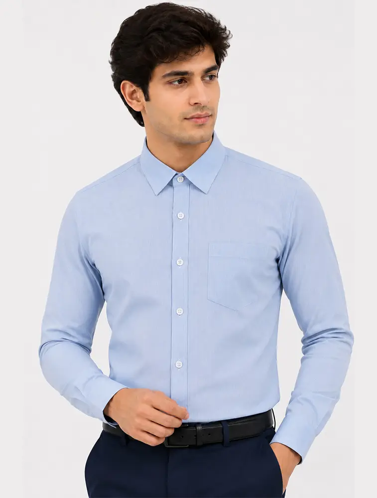 Sky Blue Mens Cotton Full Sleeve Plain Shirt 