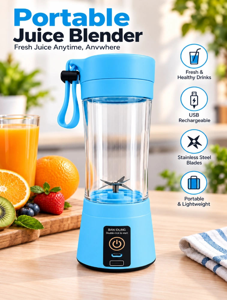 Sky Blue Portable Rechargeable Battery Juicer Blender