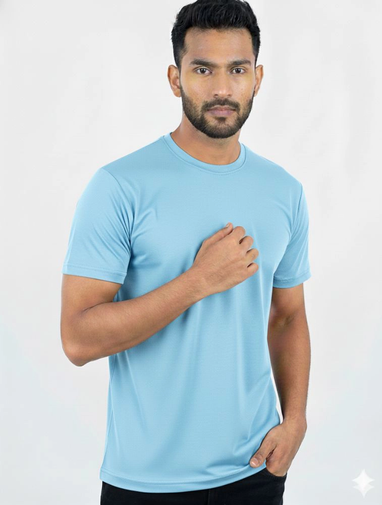Sky Blue Premium Dot Knit Round Neck Half Sleeve 180 GSM TShirts