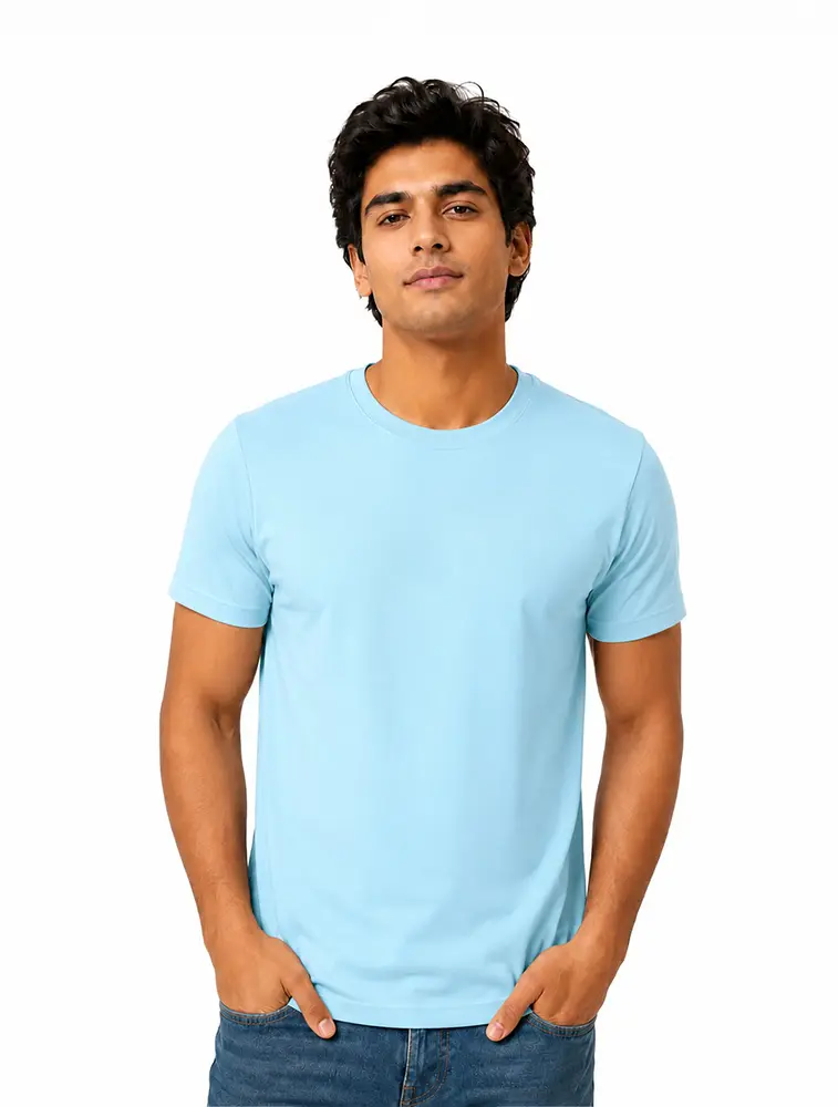Sky Blue Premium Polycotton 180 GSM Round Neck T-Shirt