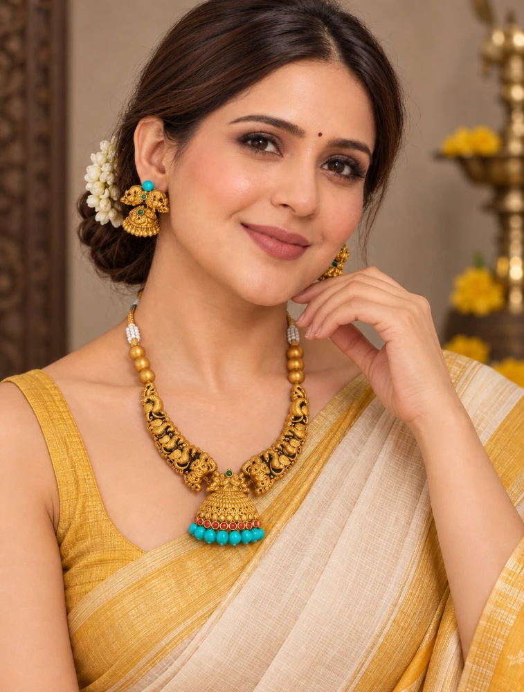 Sky Blue Rajhamsa Terracotta Jewellery Set