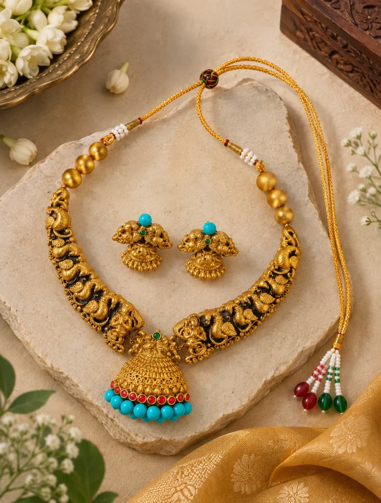 Sky Blue Rajhamsa Terracotta Jewellery Set  