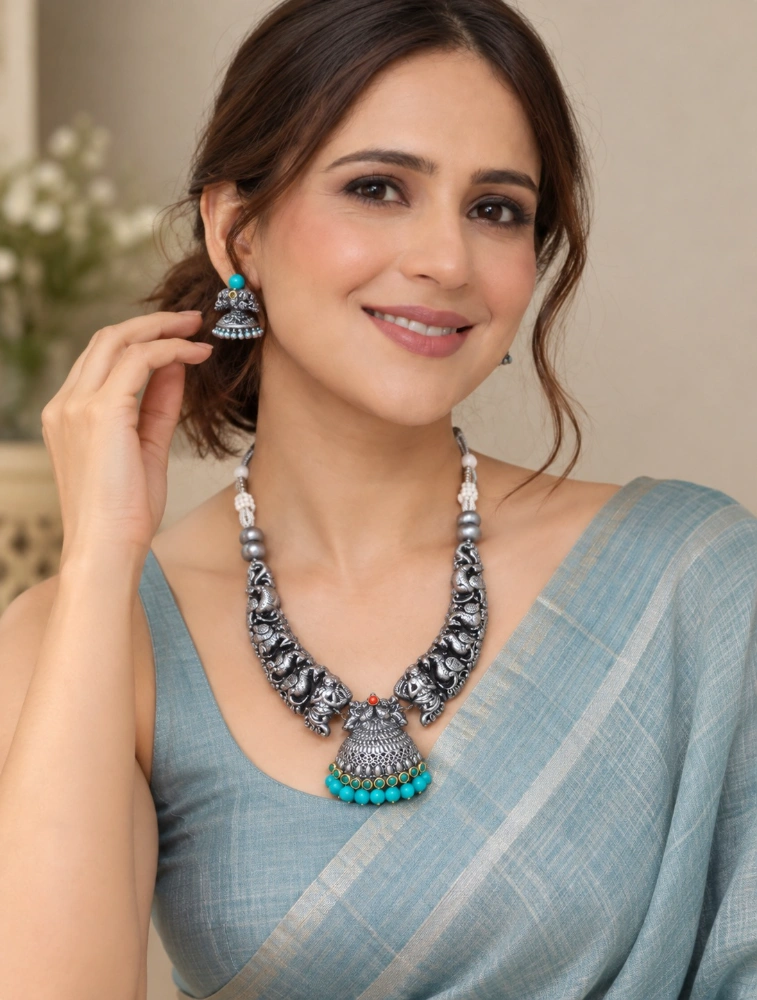 Sky Blue Rajhamsa Terracotta Jewellery Set
