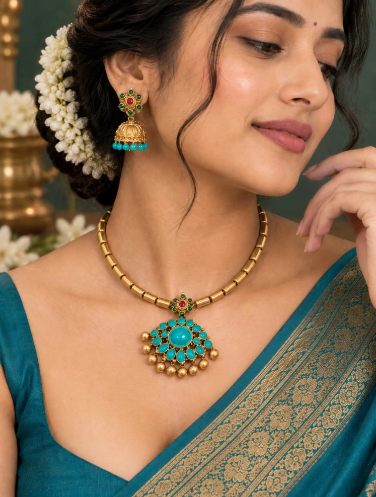 Sky Blue Simple Beauty with a Traditional touch Terracotta Jewellery Set