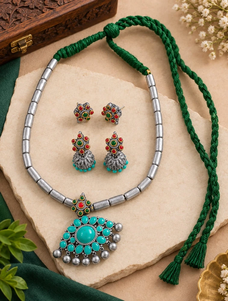 Sky Blue Simple Beauty with a Traditional touch Terracotta Jewellery Set