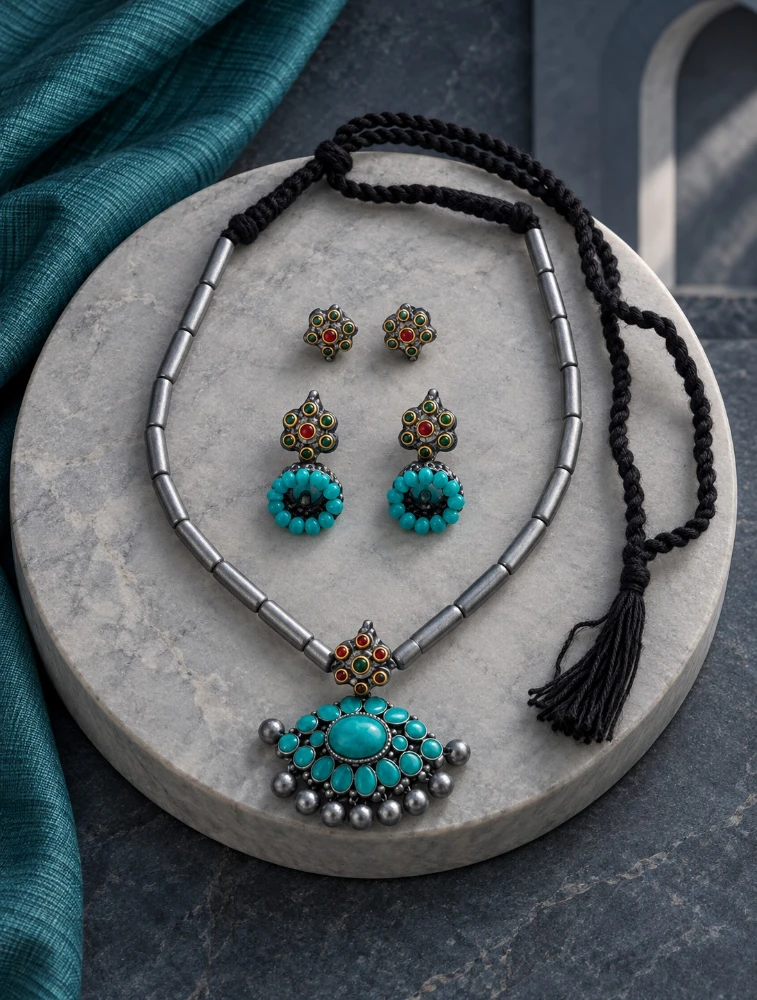 Sky Blue Simple Beauty with a Traditional touch Terracotta Jewellery Set