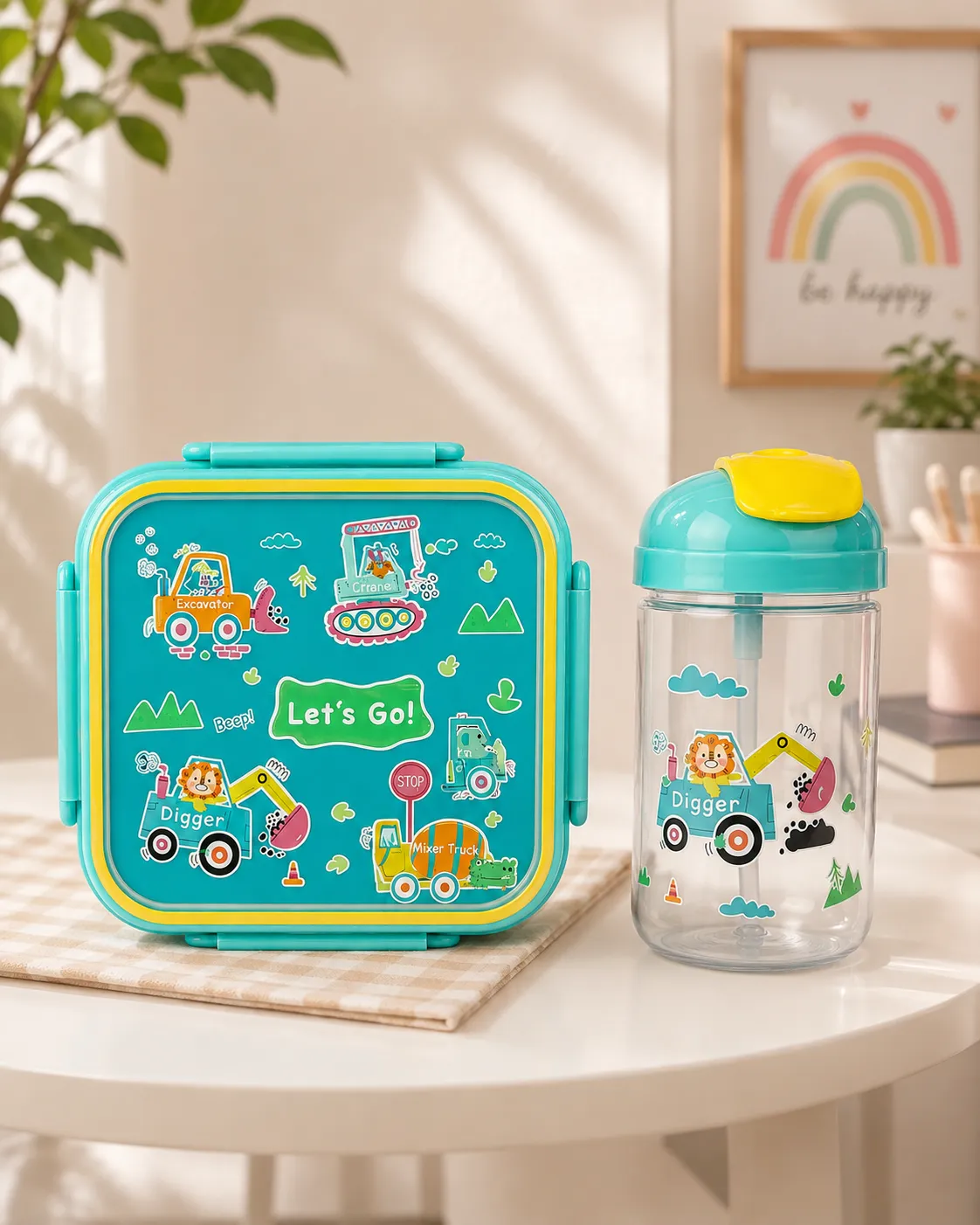 Sky Blue Tiny Bloom Premium Lunch Box Sipper Bottle Combo Set
