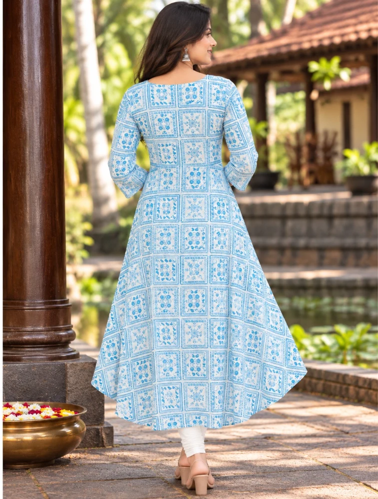 Sky Blue Women Ethnic Motifs Printed Floral Kurta
