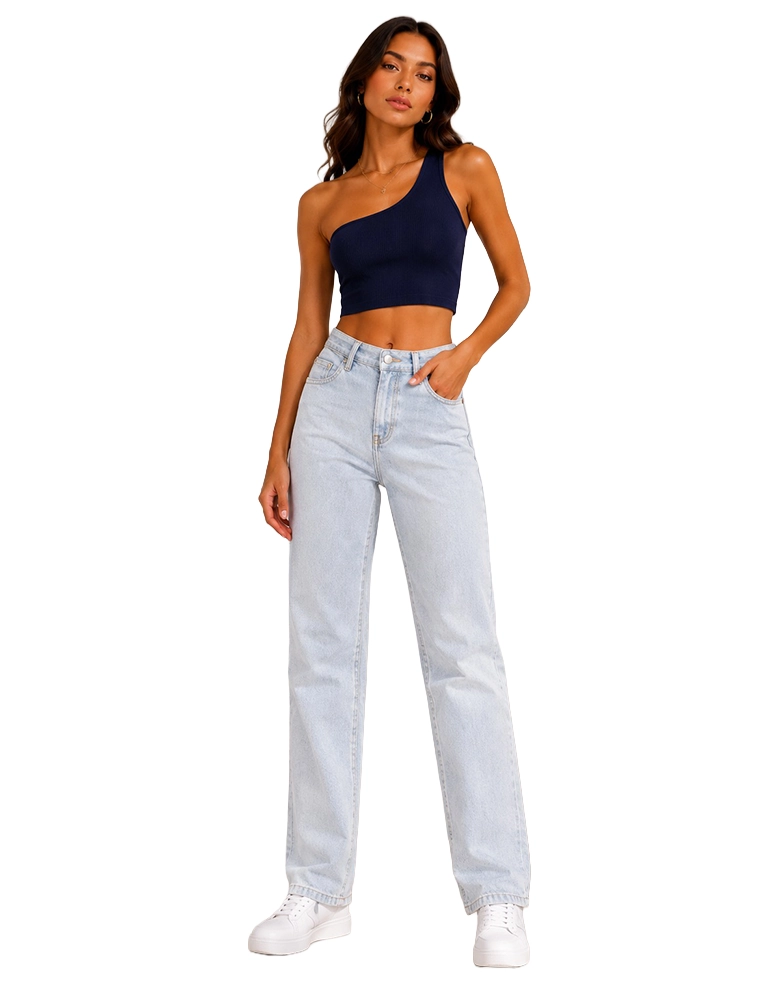 Sky Blue Women Wide Leg Denim Jeans  
