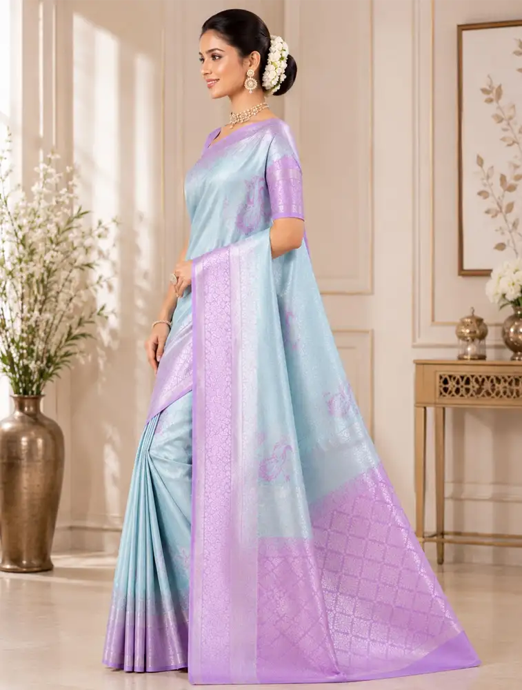 Sky Blue Womens Designer Art Silk Saree
