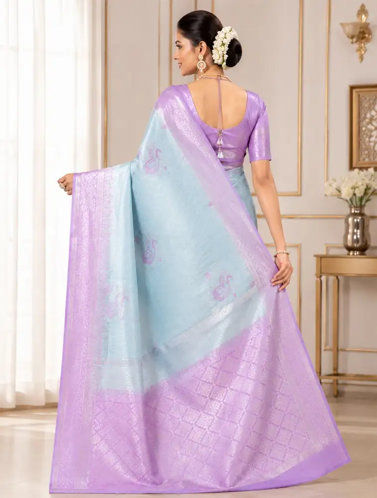 Sky Blue Womens Designer Art Silk Saree — bulk from ₹1019