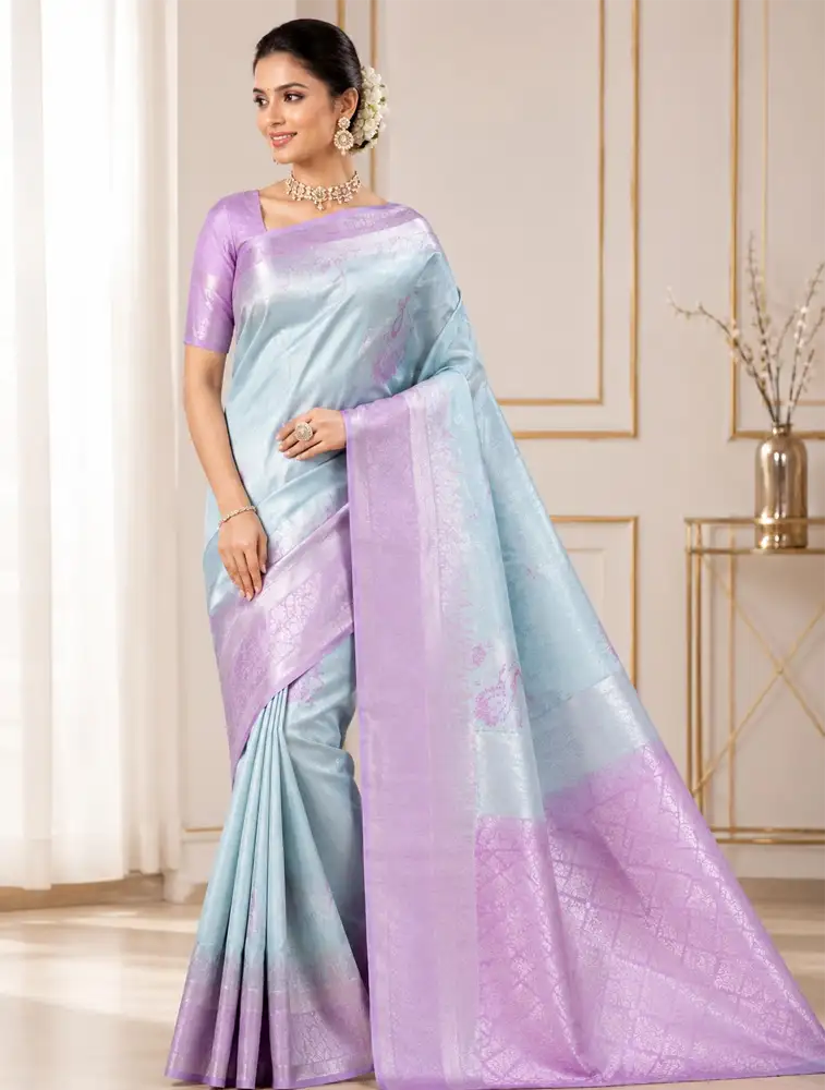 Sky Blue Womens Designer Art Silk Saree