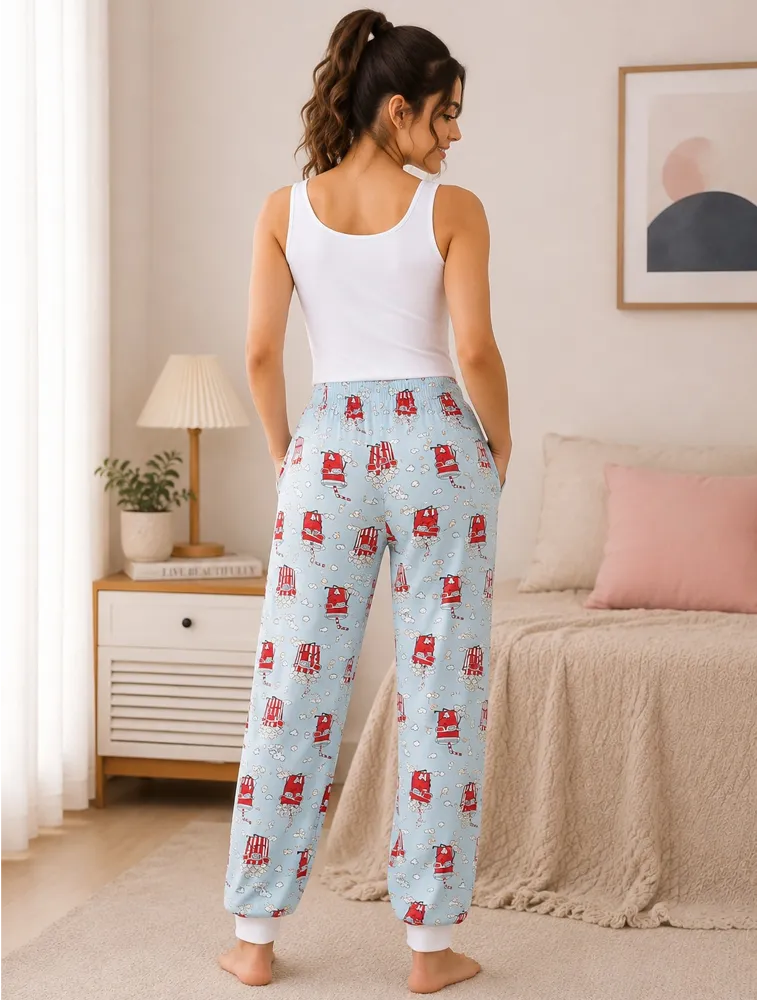 Sky Blue Womens Premium Printed Night Pants
