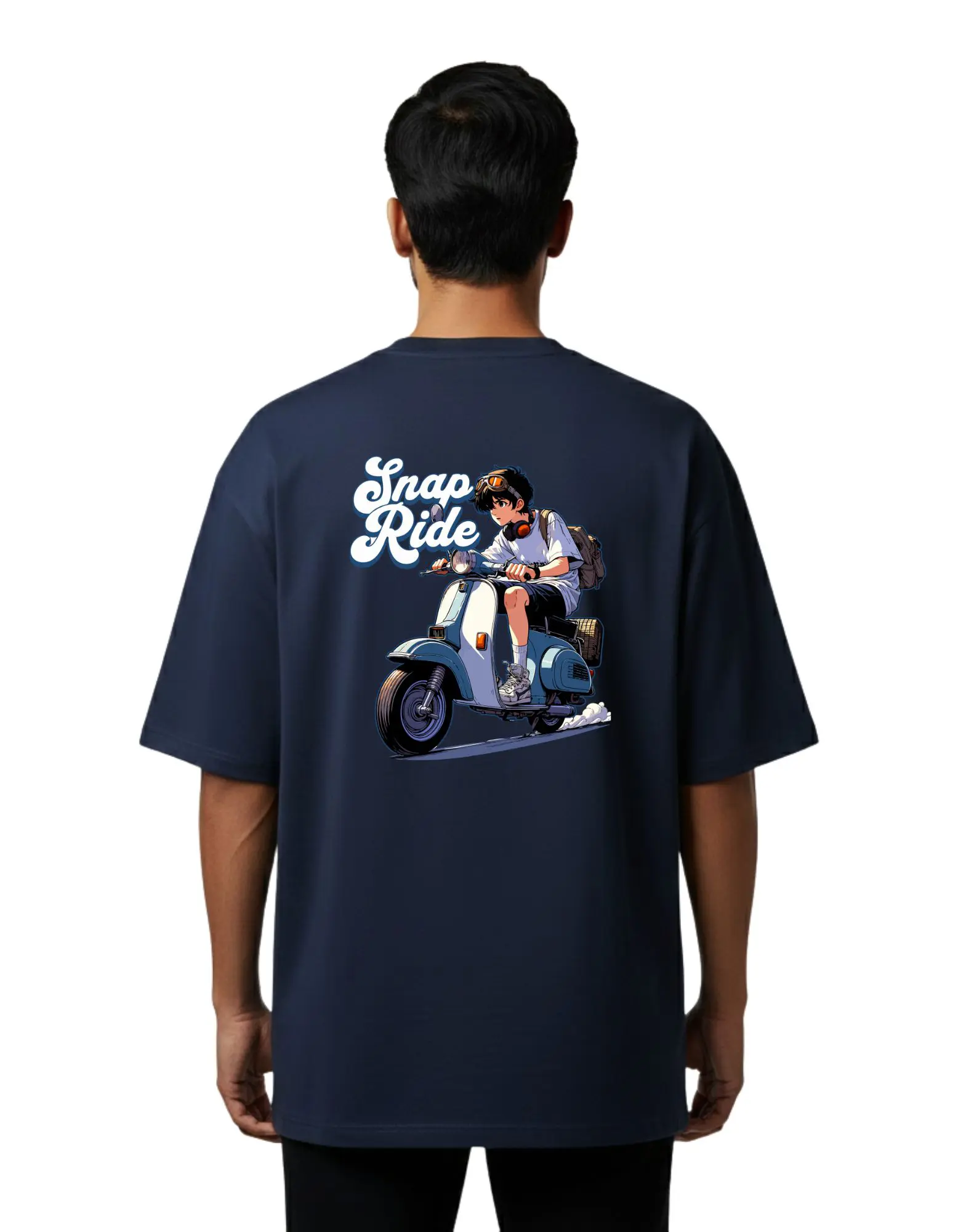 Snap Ride Oversize Cotton French Terry T-Shirt 240 GSM Navy Blue