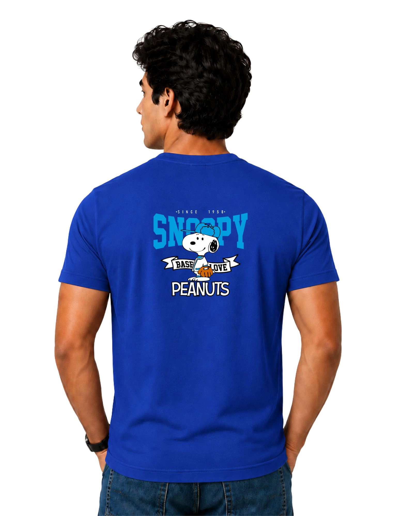 Snoopy Baseball Love Cotton Round Neck T-Shirt 180 GSM Royal Blue