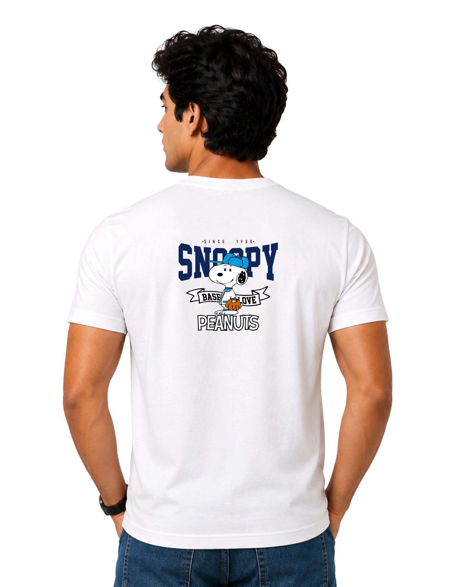 Snoopy Baseball Love Cotton Round Neck T-Shirt 180 GSM White