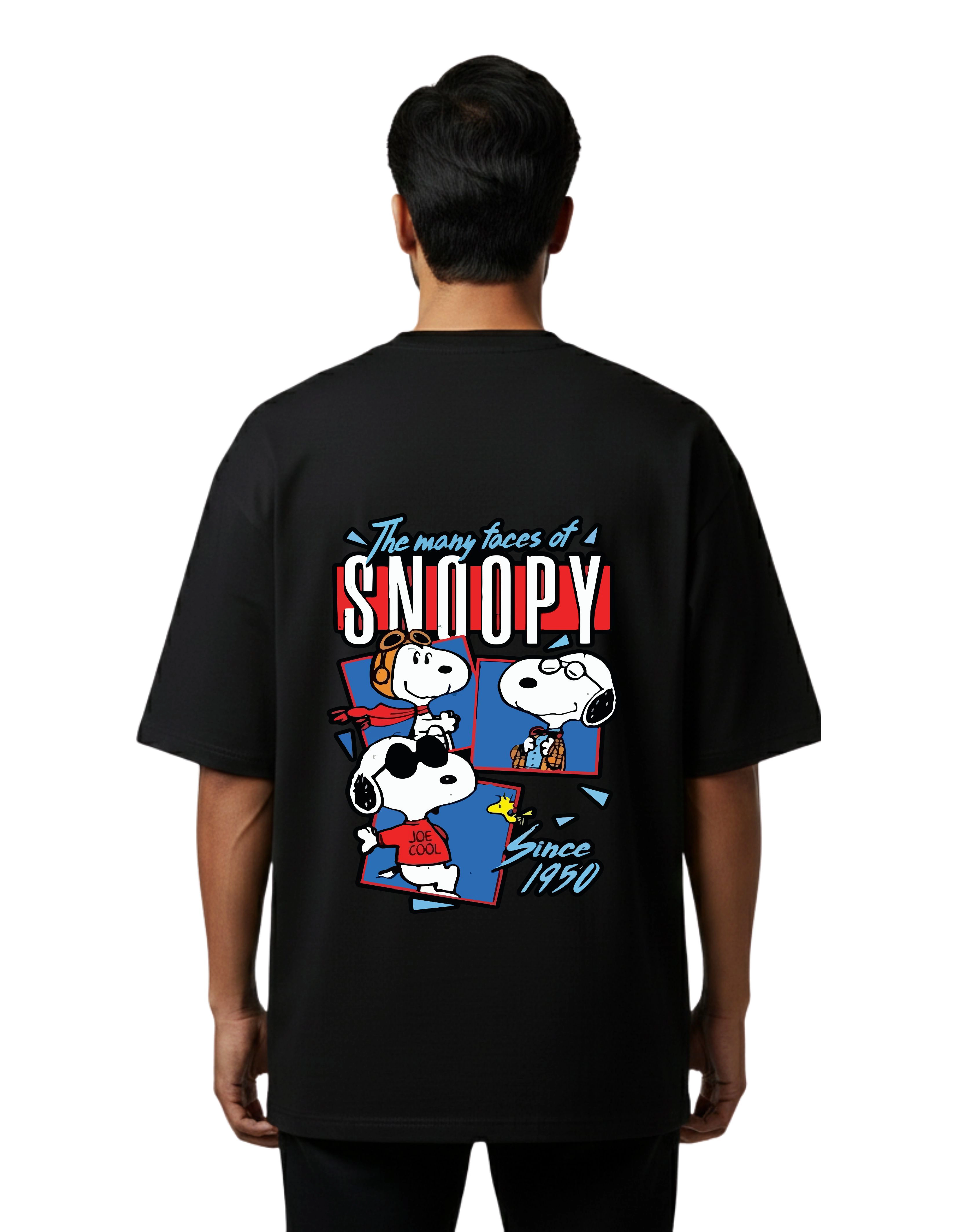 Snoopy Graphic Oversized Cotton French Terry T-Shirt 240 GSM Black