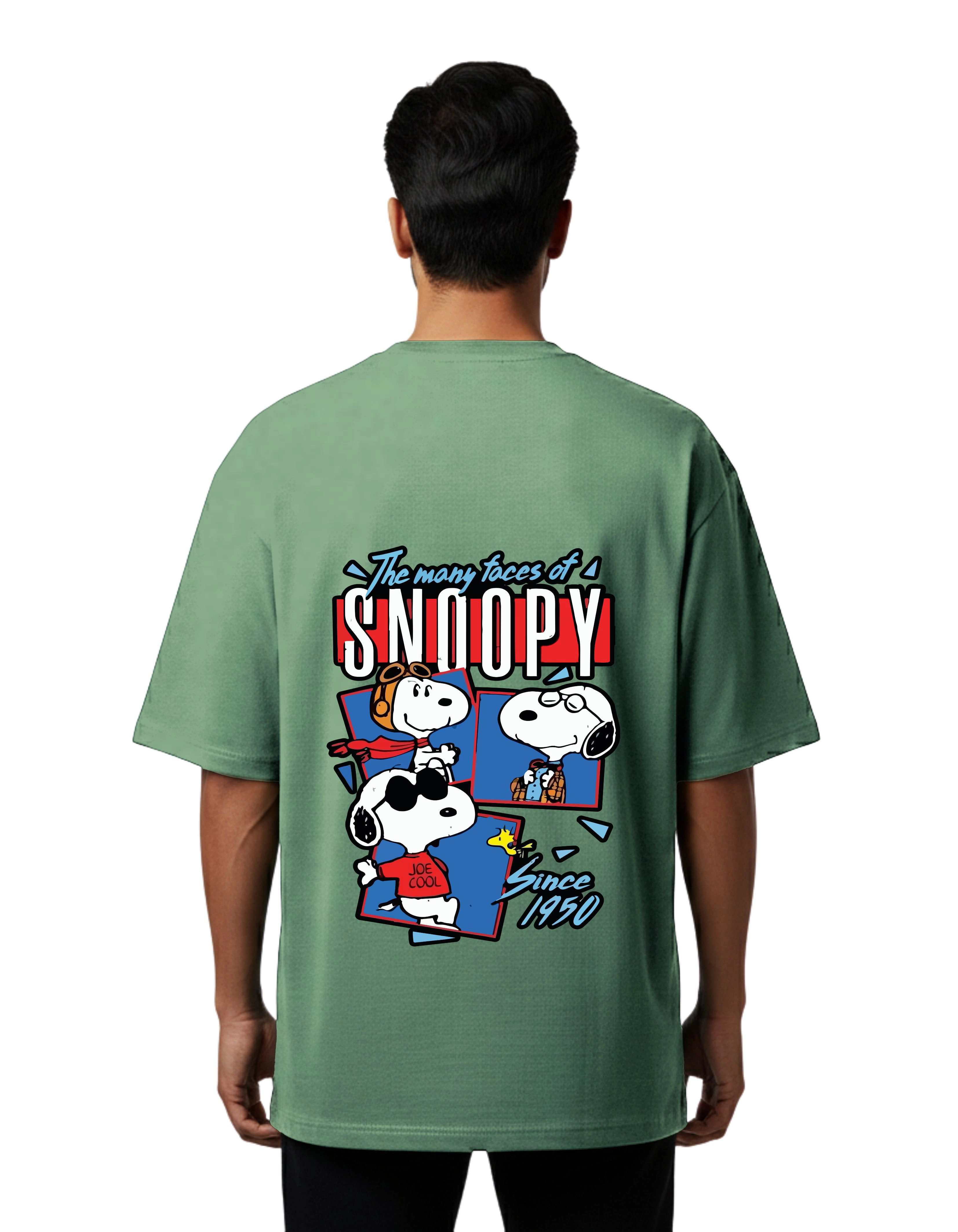 Snoopy Graphic Oversized Cotton French Terry T-Shirt 240 GSM D Green