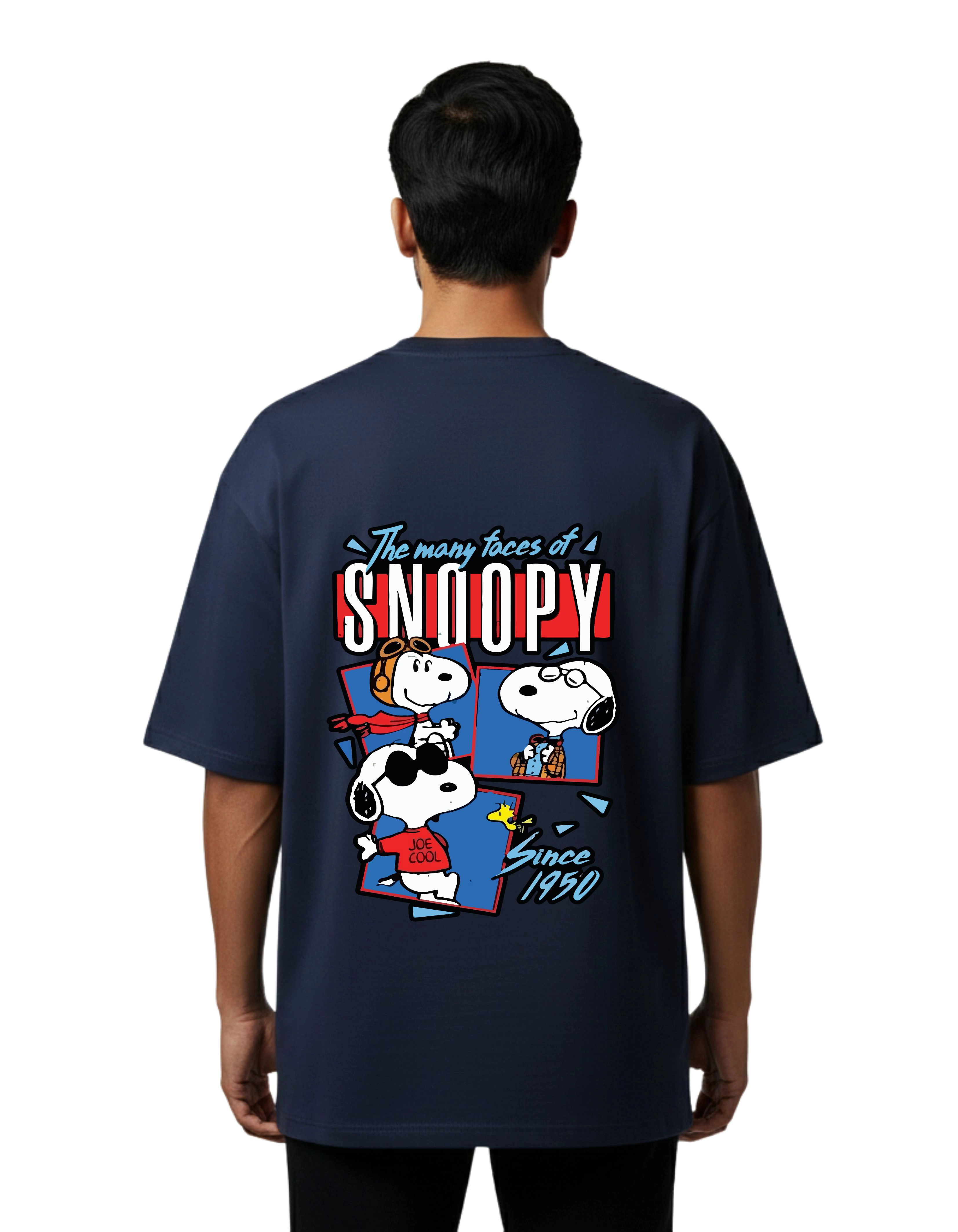 Snoopy Graphic Oversized Cotton French Terry T-Shirt 240 GSM Navy Blue