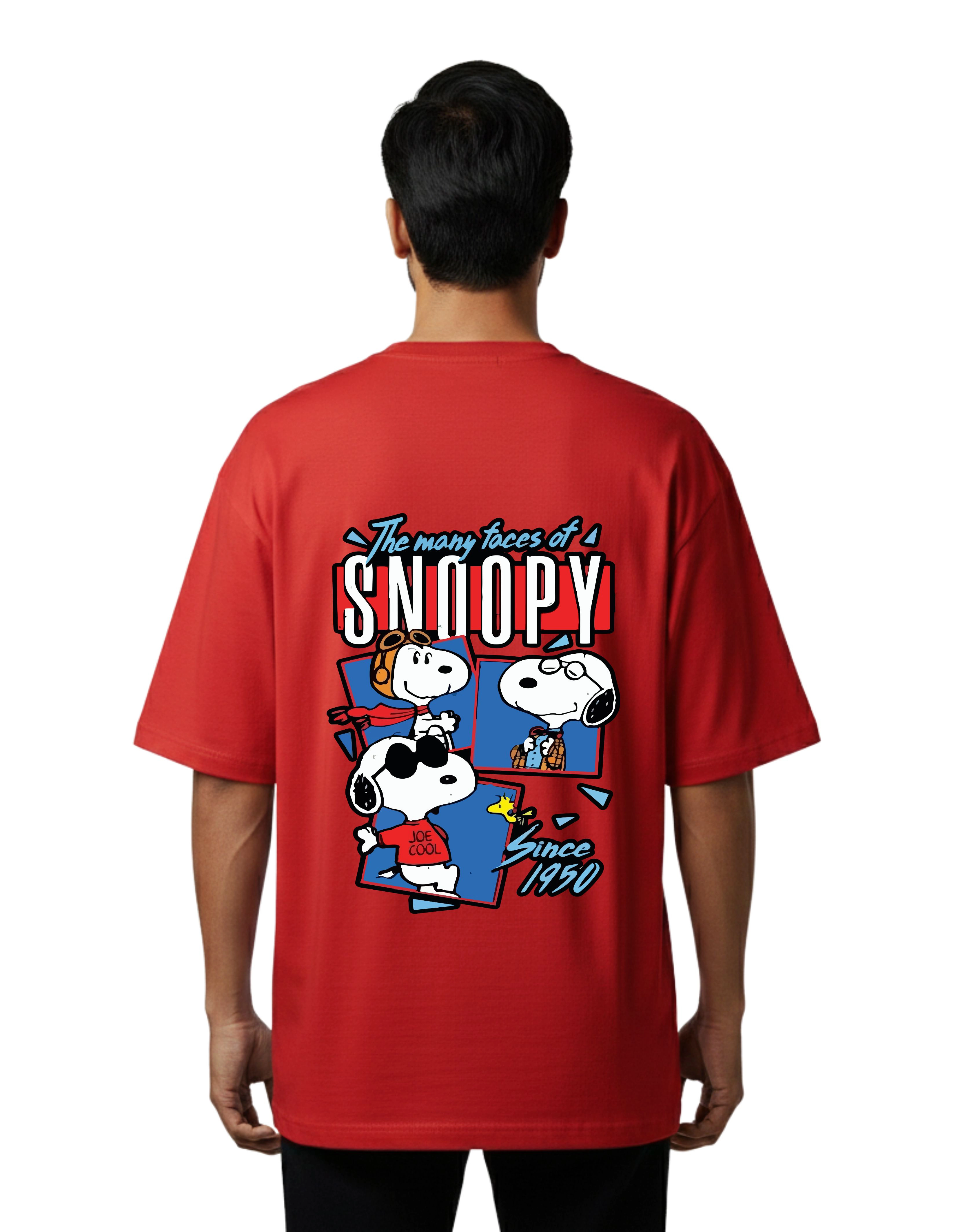 Snoopy Graphic Oversized Cotton French Terry T-Shirt 240 GSM Red