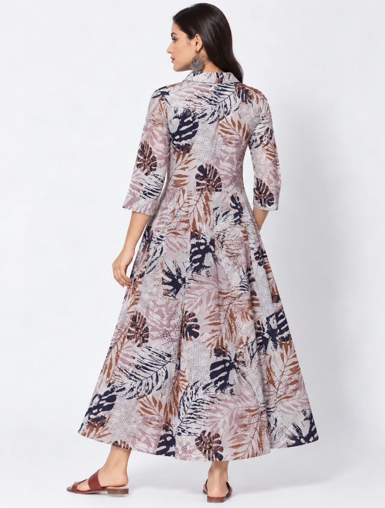 White with Floral Womens Floral Printed Cotton Blend Kurta