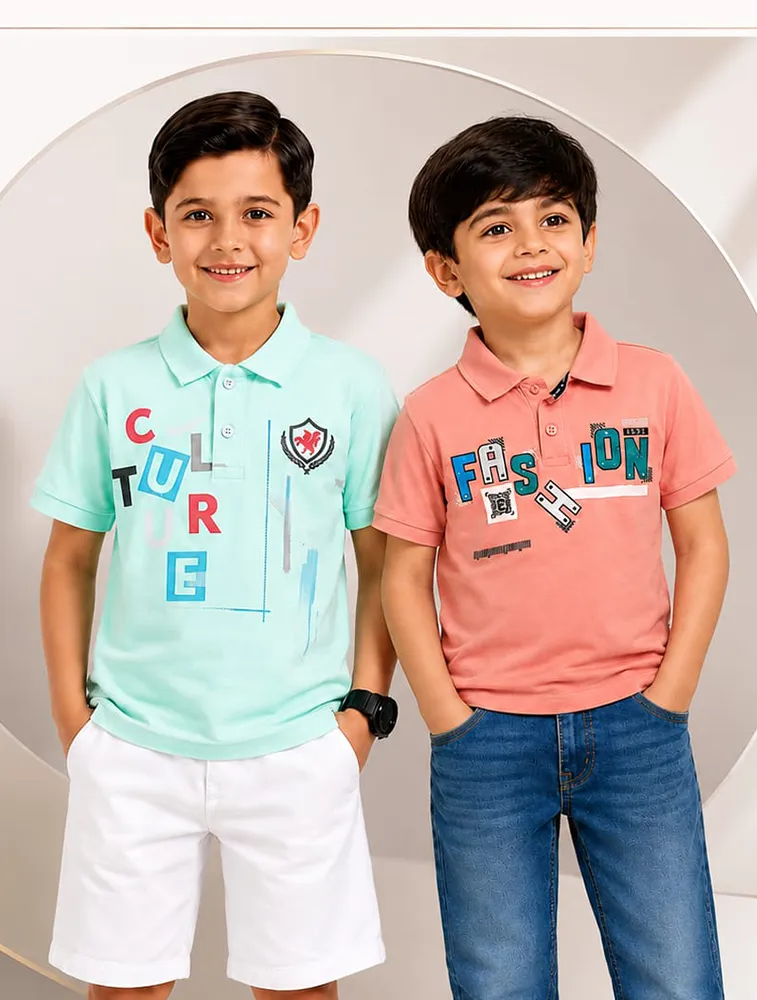 Soft Pink and Sky Blue Combo Boys Kids 180 GSM Poly Blend T Shirts