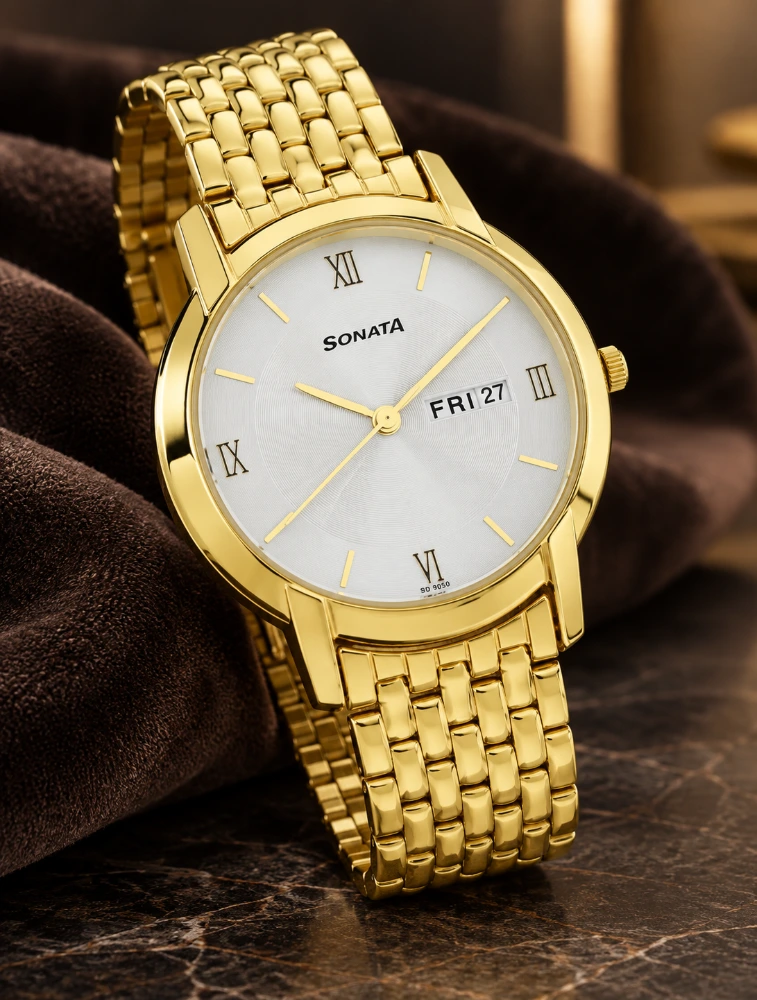 Sonata Quartz Analog With Day And Date White Dial Stainless Steel Strap Watch For Men NP7954YM01W