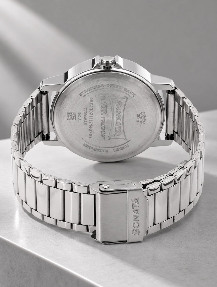 Sonata Quartz Analog With Day And Date White Dial Stainless Steel Strap Watch For Men NT77083SM01