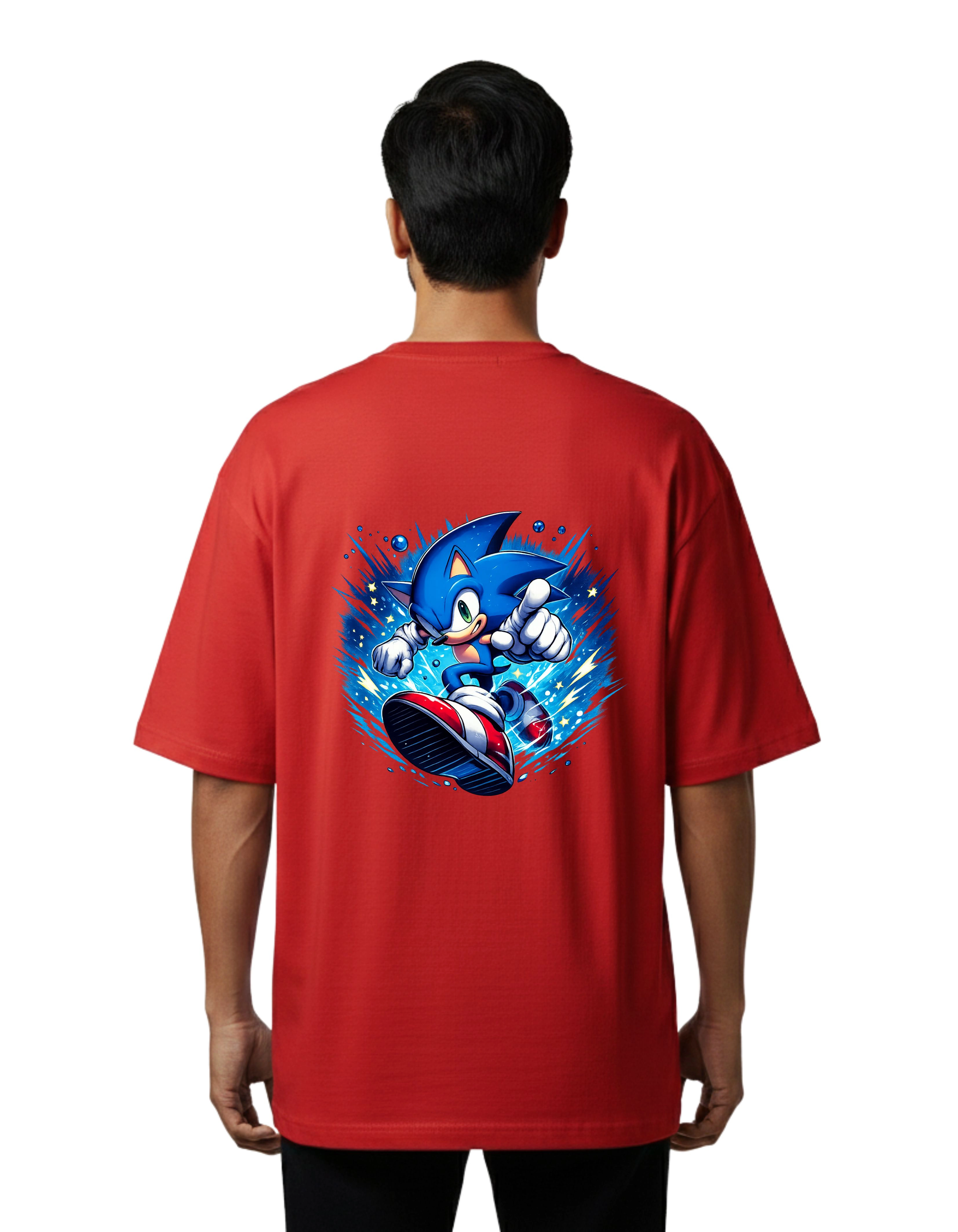 Sonic Graphic Oversized Cotton French Terry T-Shirt 240 GSM Red