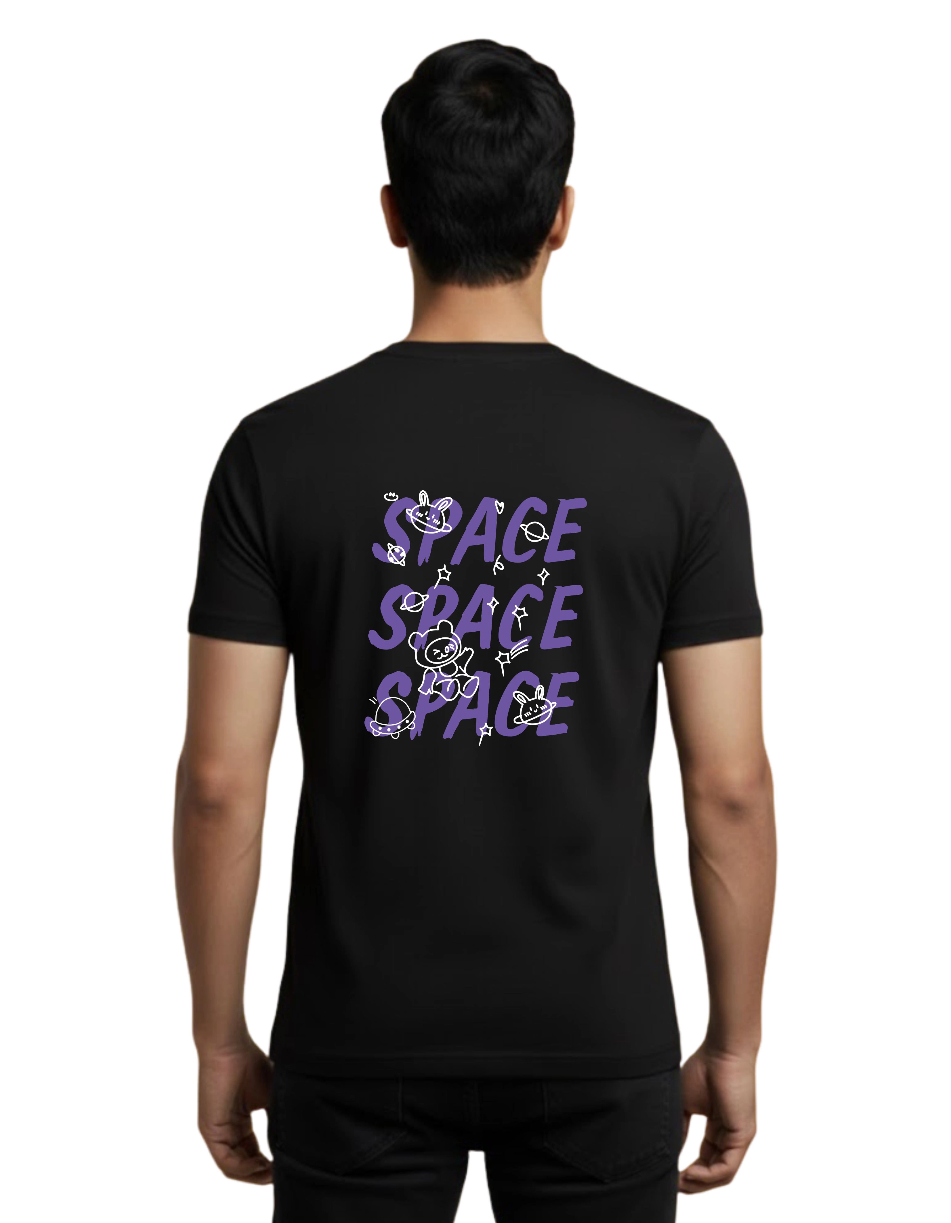 Space Cotton Round Neck T-Shirt 180 GSM Black