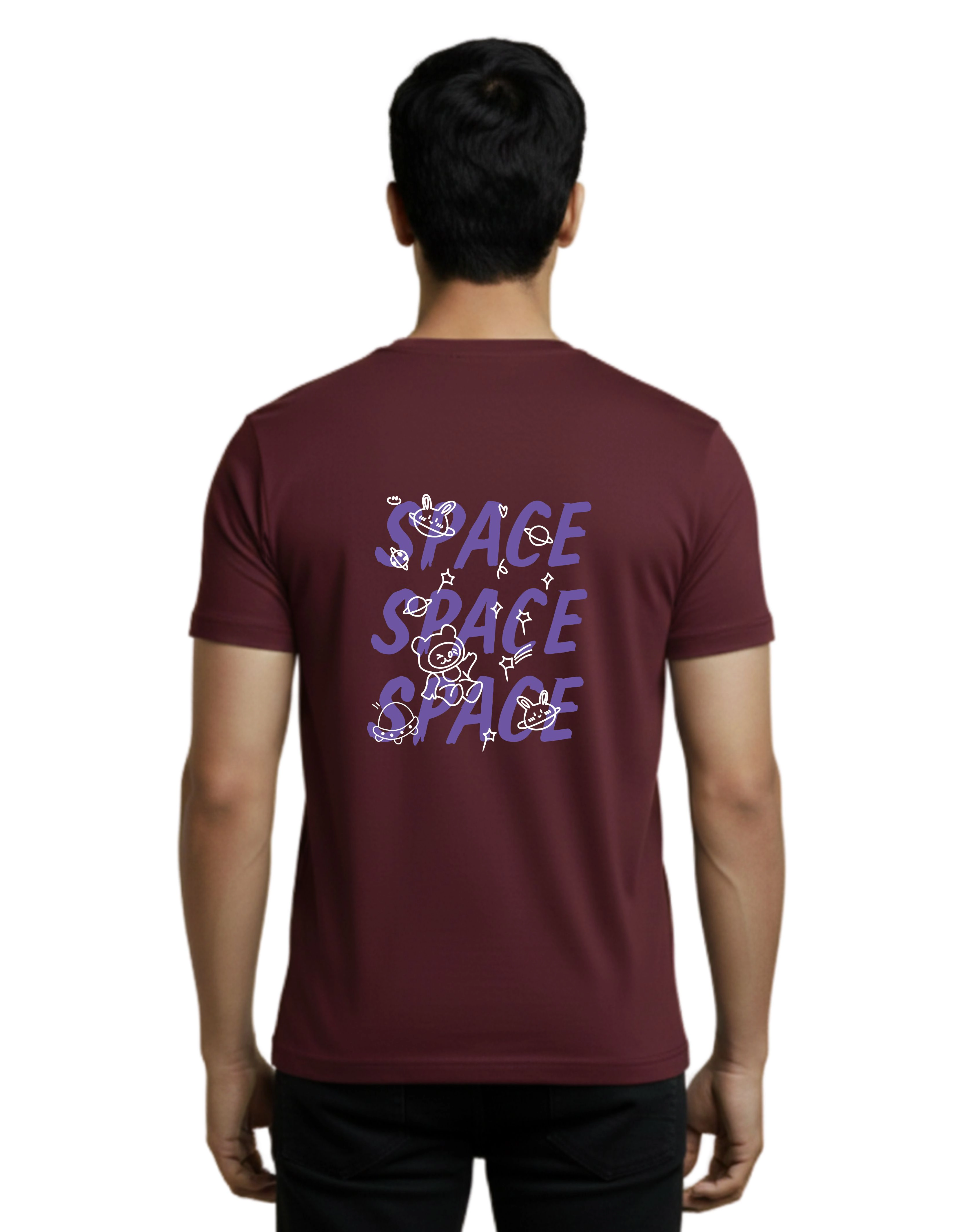 Space Cotton Round Neck T-Shirt 180 GSM Maroon