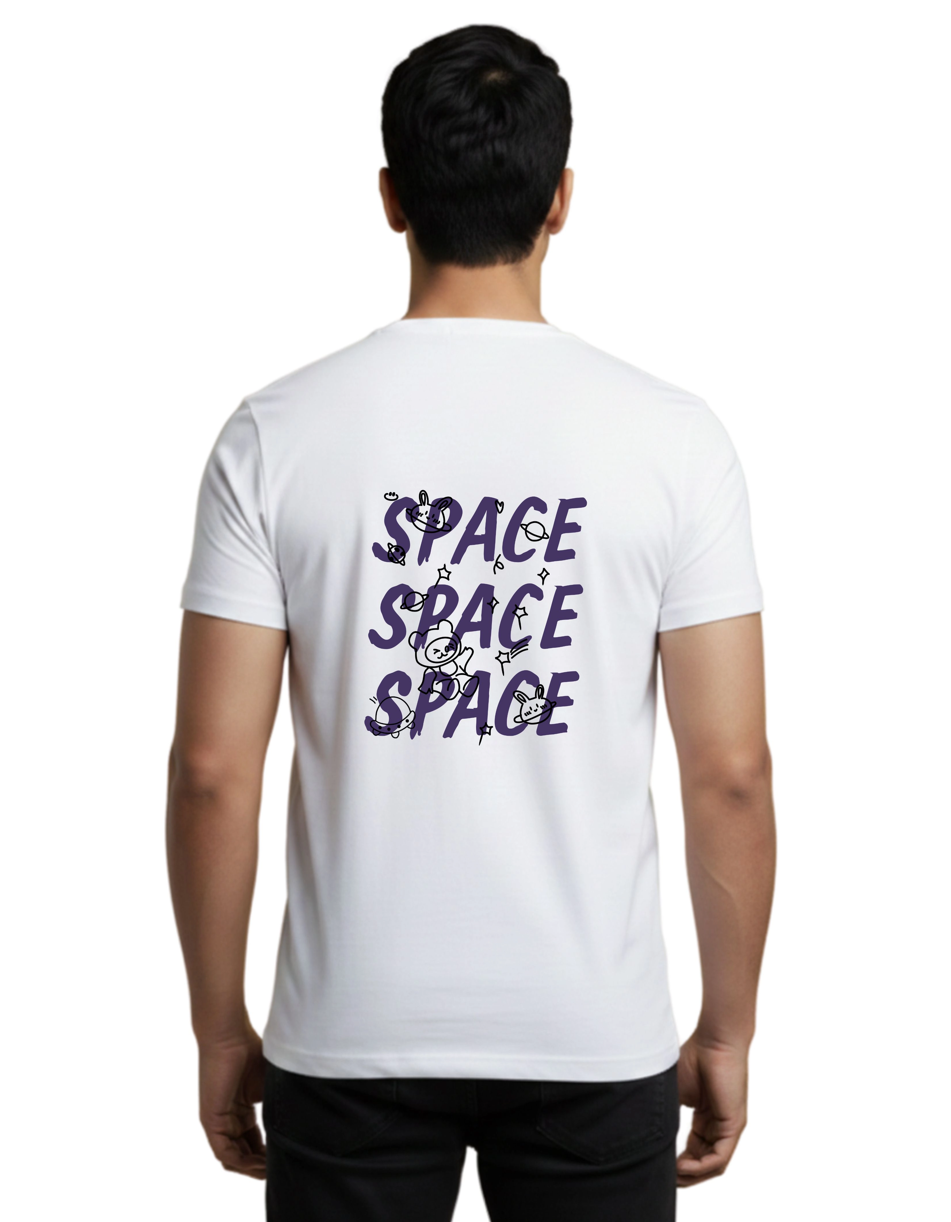 Space Cotton Round Neck T-Shirt 180 GSM White