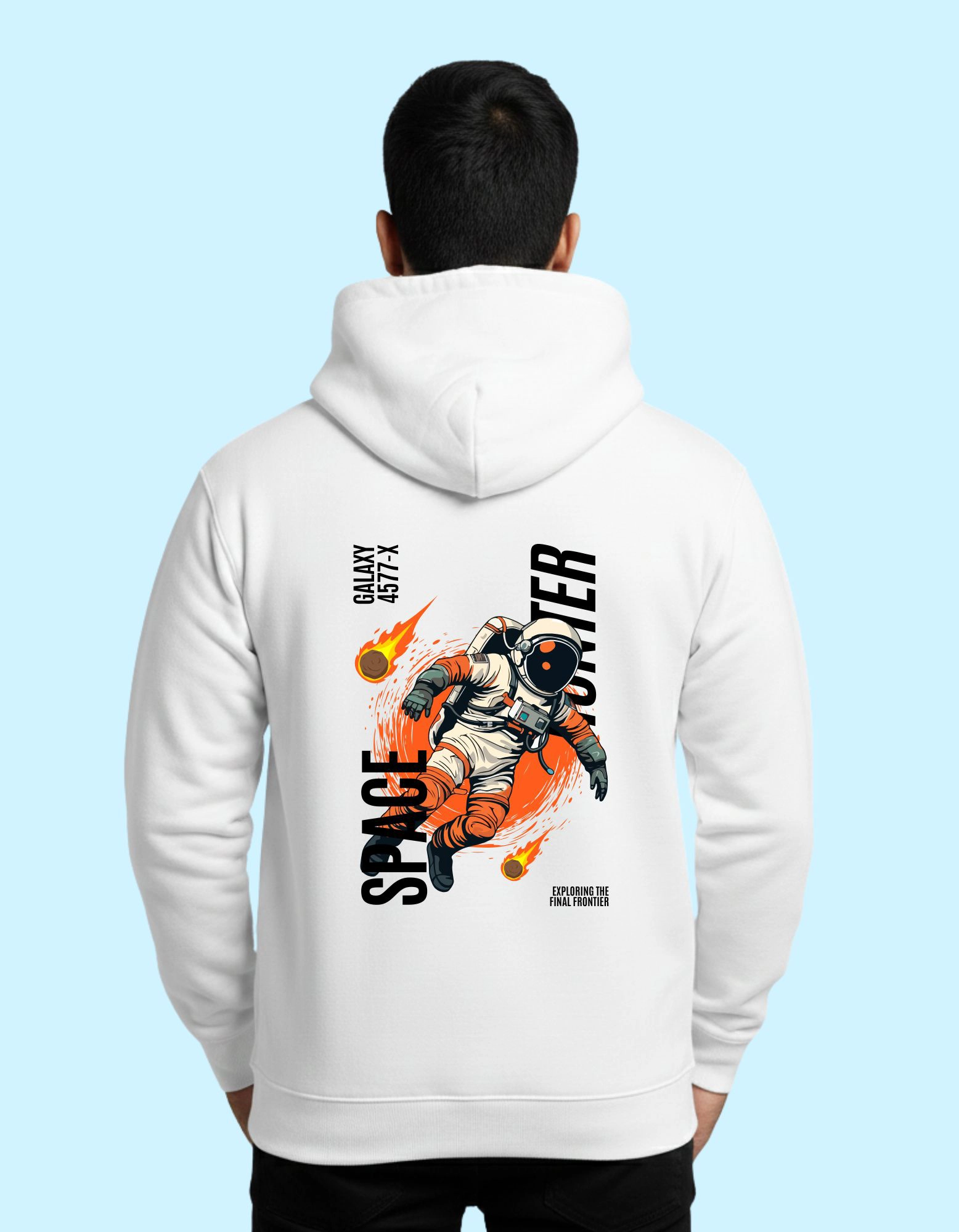 Space Explorer Astronaut Graphic Premium Cotton Hoodie 300 GSM Without Zipper  White
