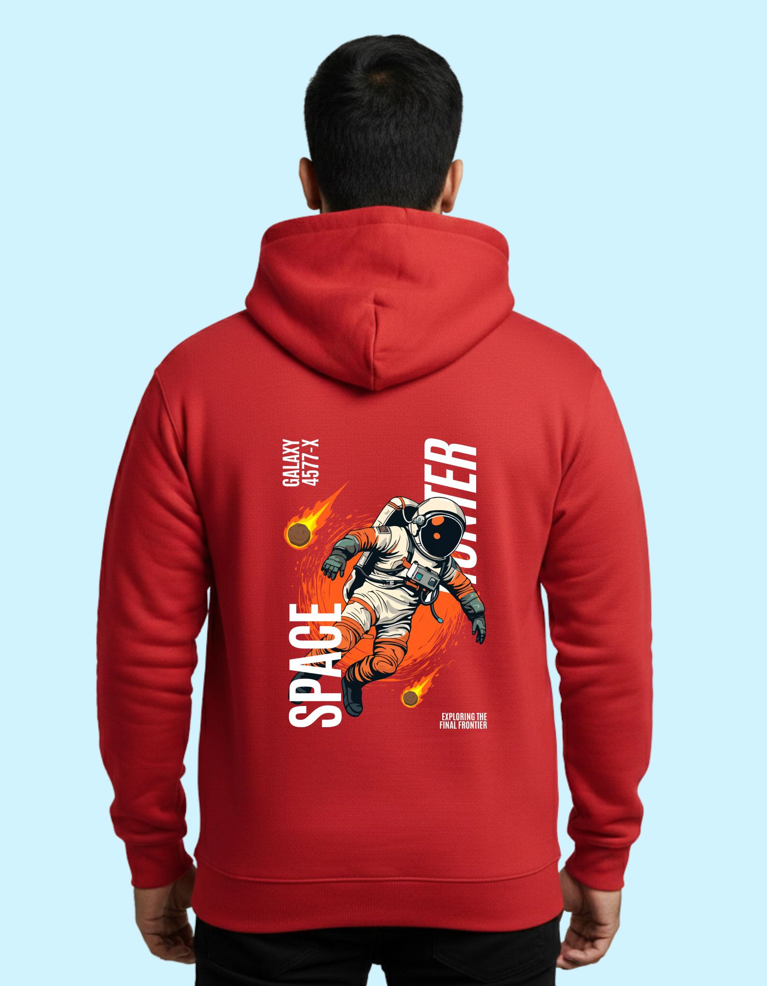 Space Explorer Astronaut Graphic Premium Cotton Hoodie 300 GSM Without Zipper Red