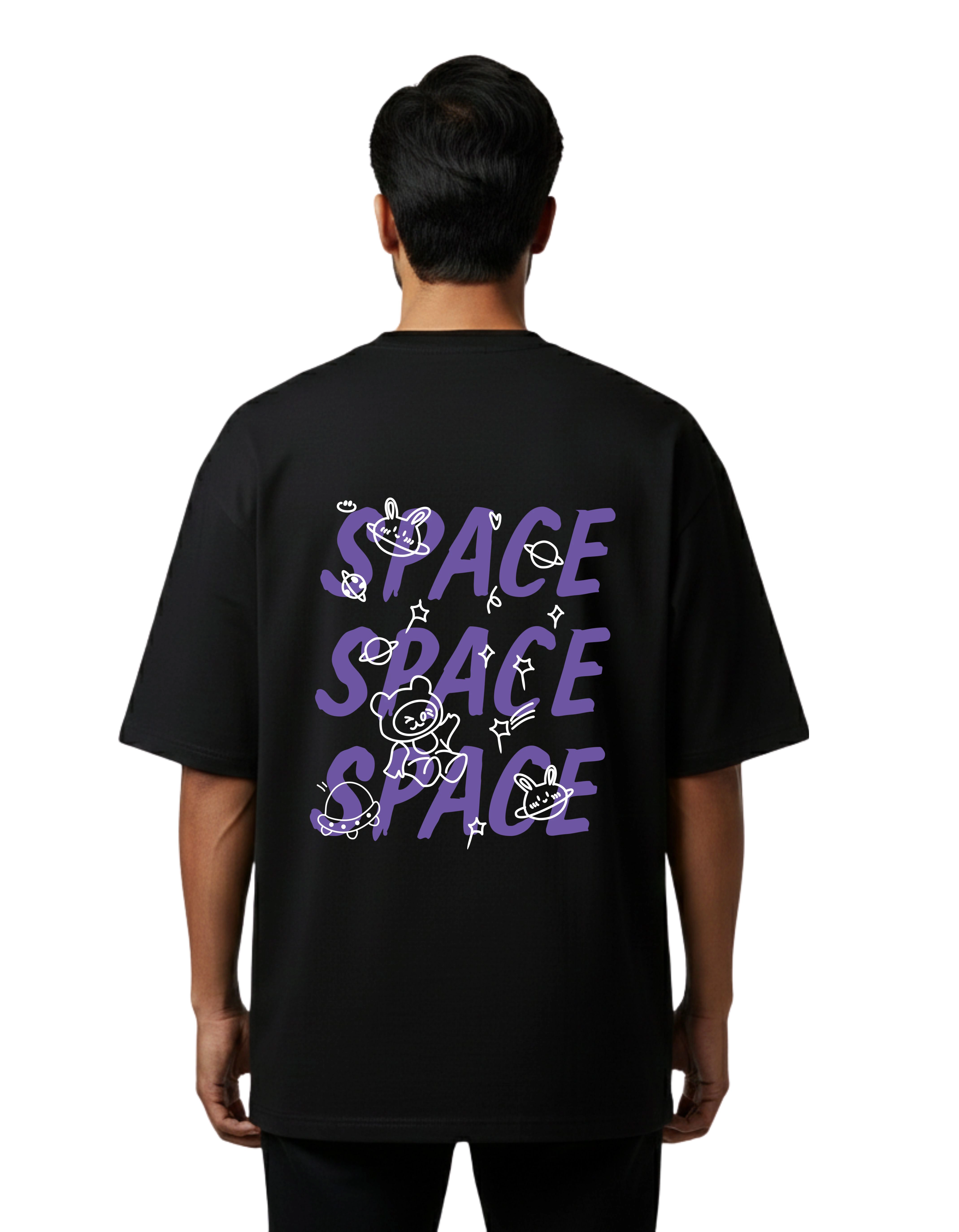 Space Oversized Cotton French Terry T-Shirt 240 GSM Black