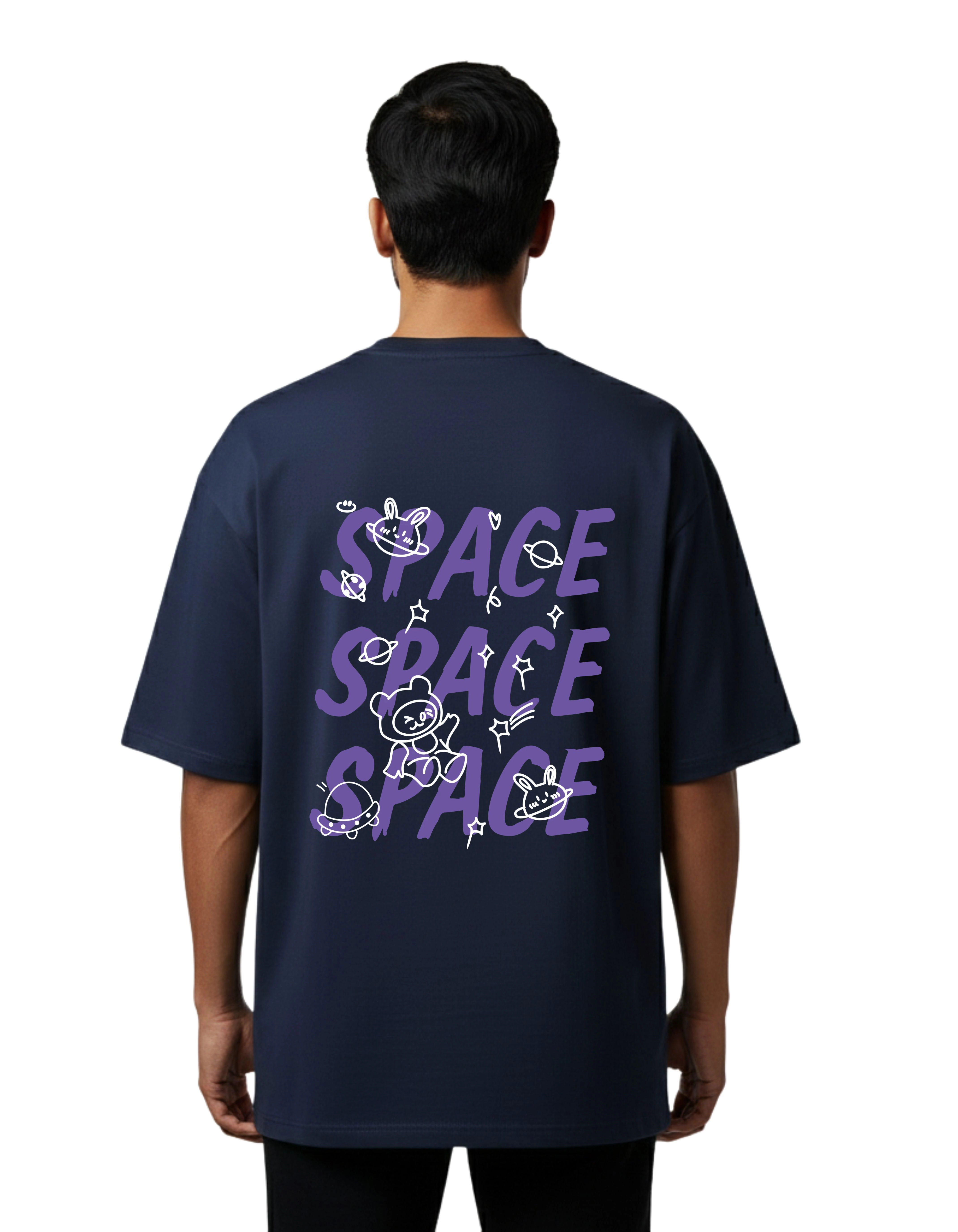 Space Oversized Cotton French Terry T-Shirt 240 GSM Navy Blue