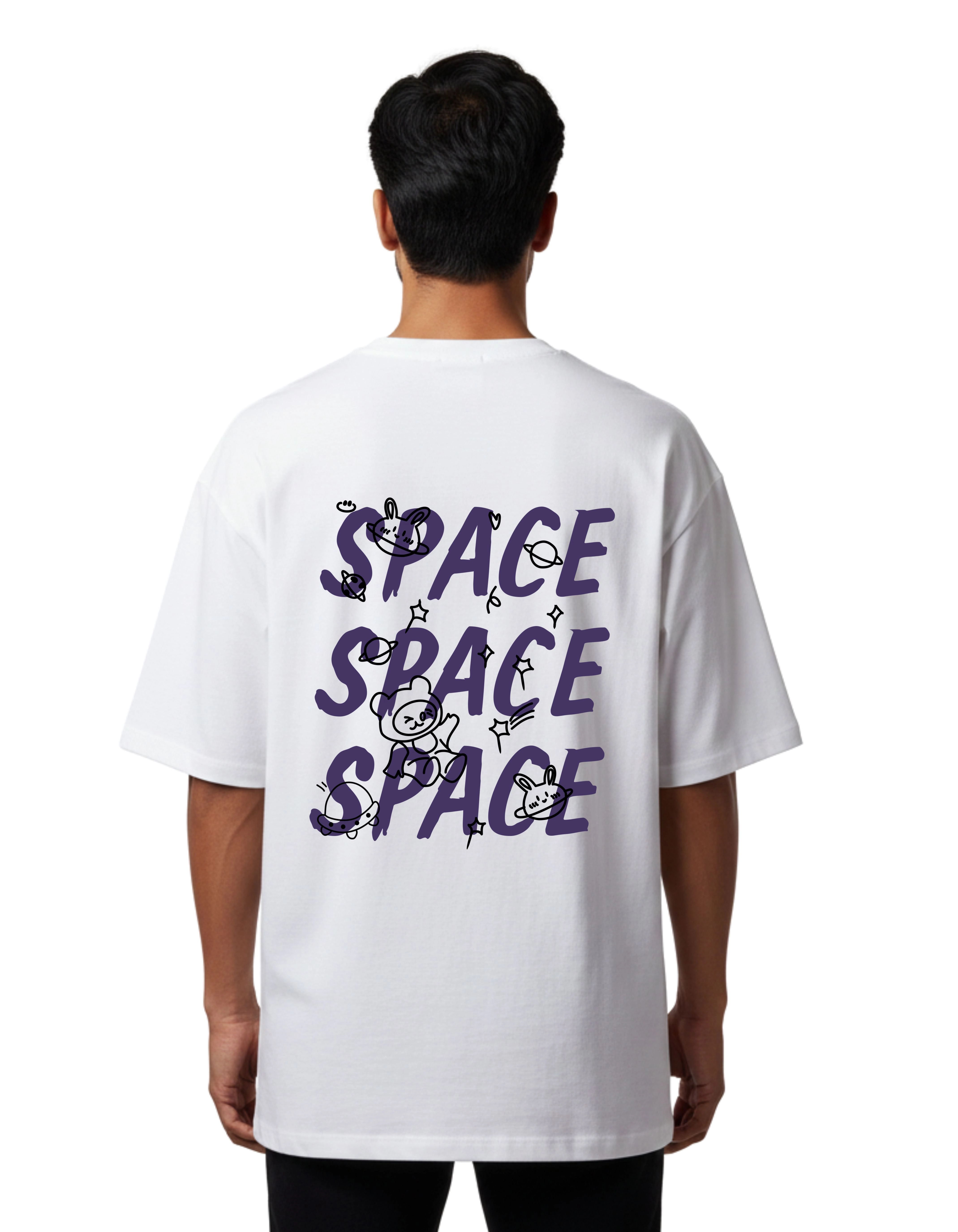 Space Oversized Cotton French Terry T-Shirt 240 GSM White