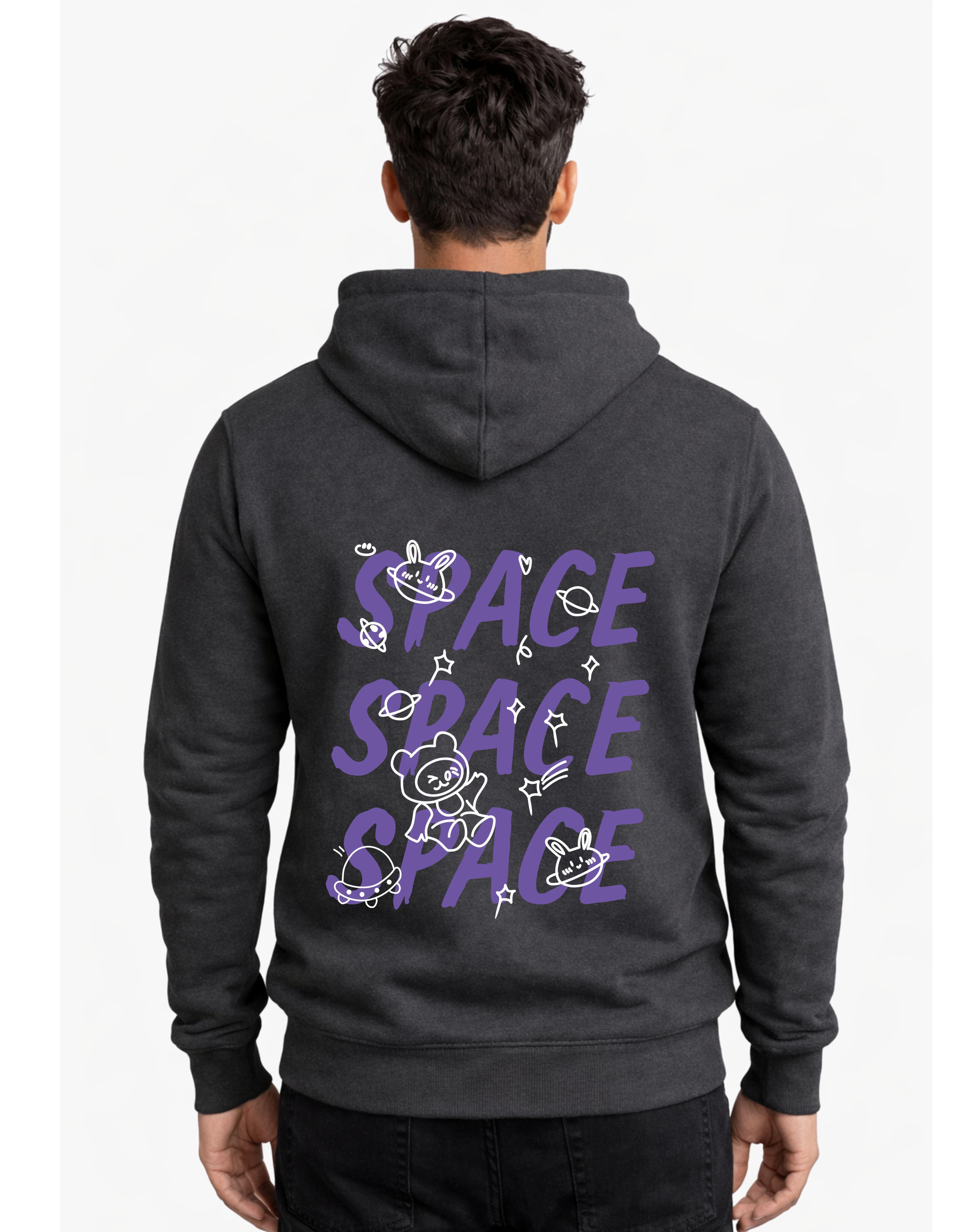 Space Polycotton Hoodie Without Zipper 300 GSM Charcoal