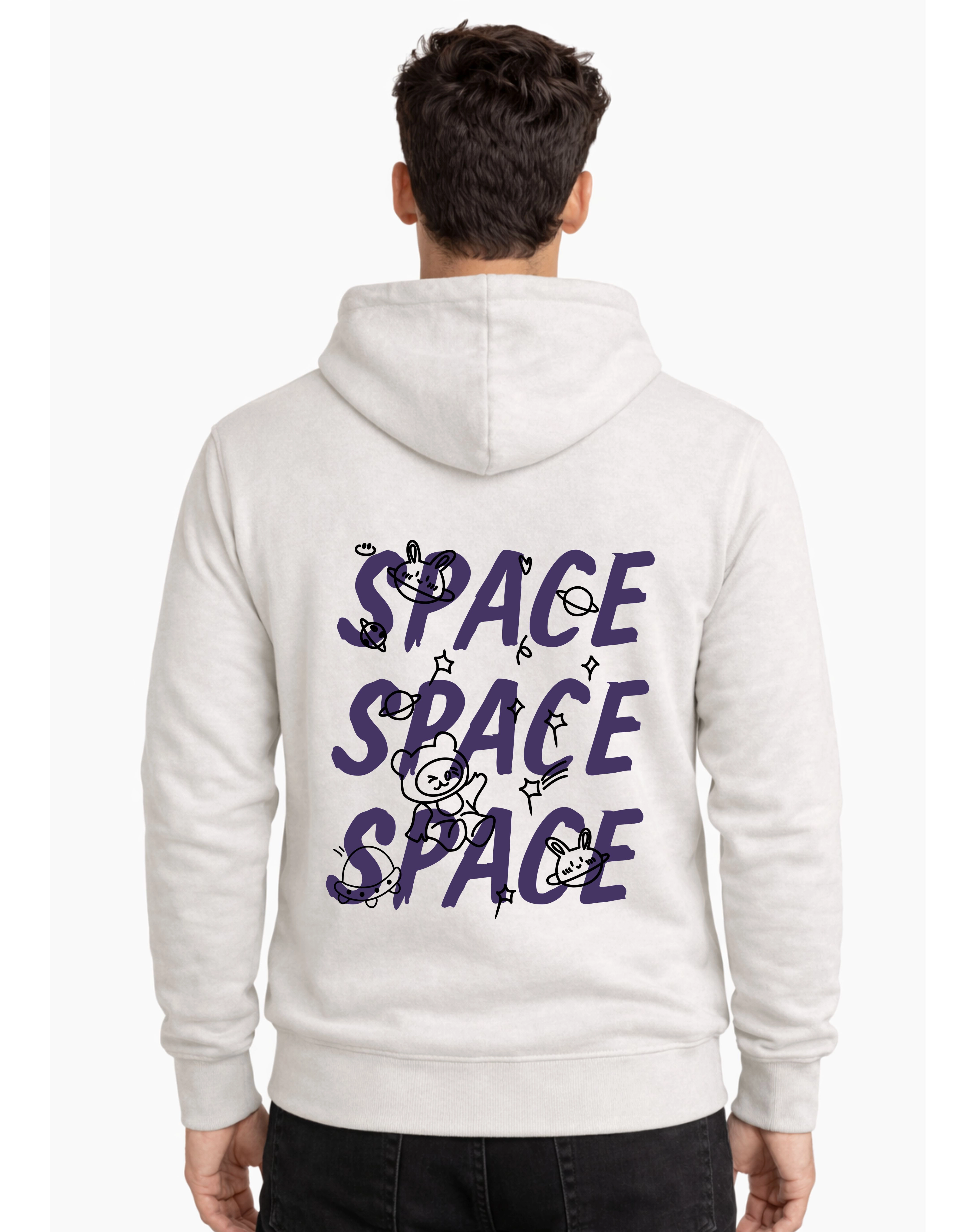 Space Polycotton Hoodie Without Zipper 300 GSM Half White