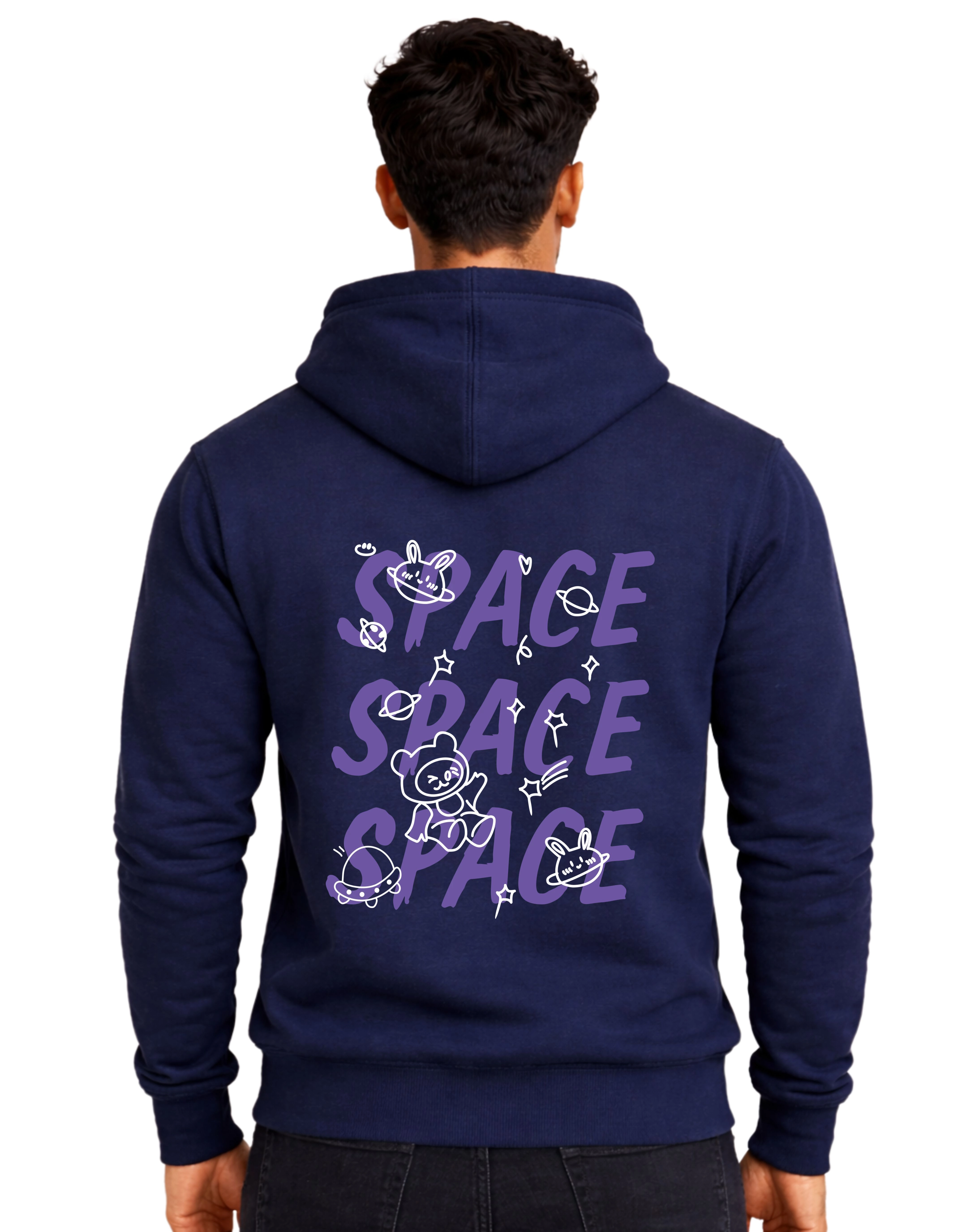 Space Polycotton Hoodie Without Zipper 300 GSM Navy Blue
