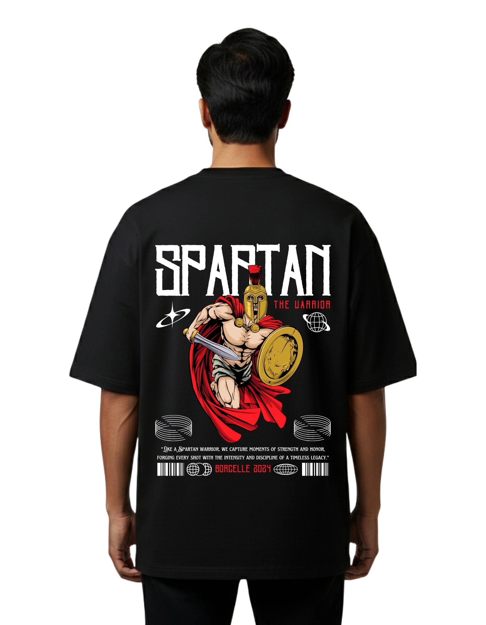 Spartan The Warrior Oversized French Terry Cotton T-Shirt 240 GSM Black