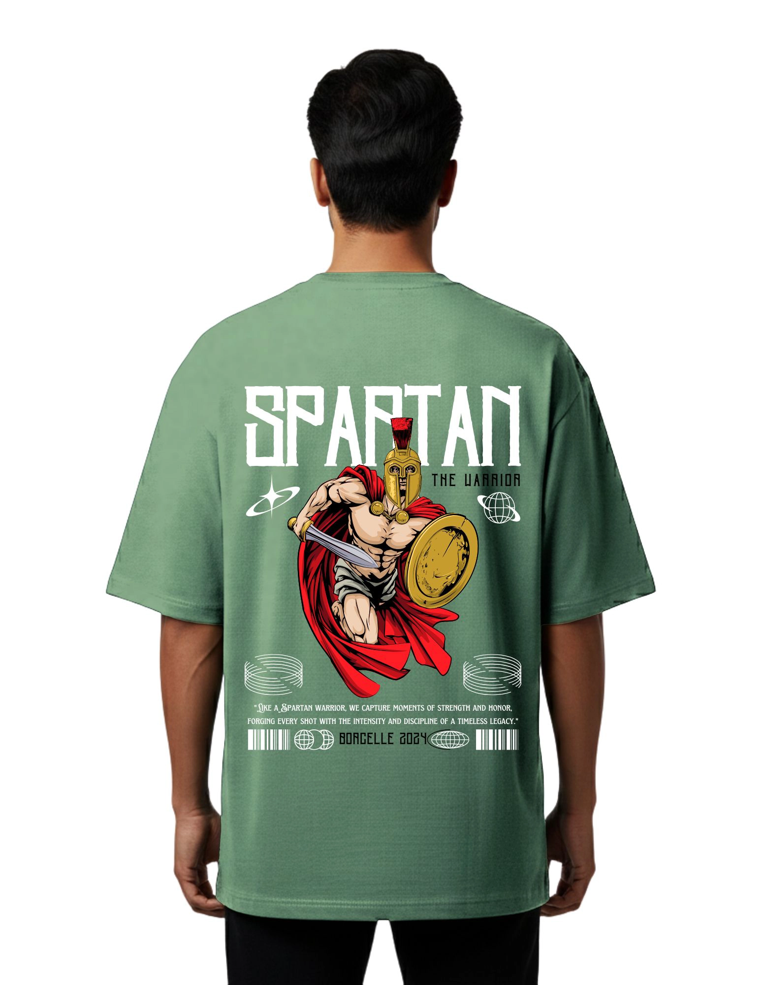 Spartan The Warrior Oversized French Terry Cotton T-Shirt 240 GSM D Green
