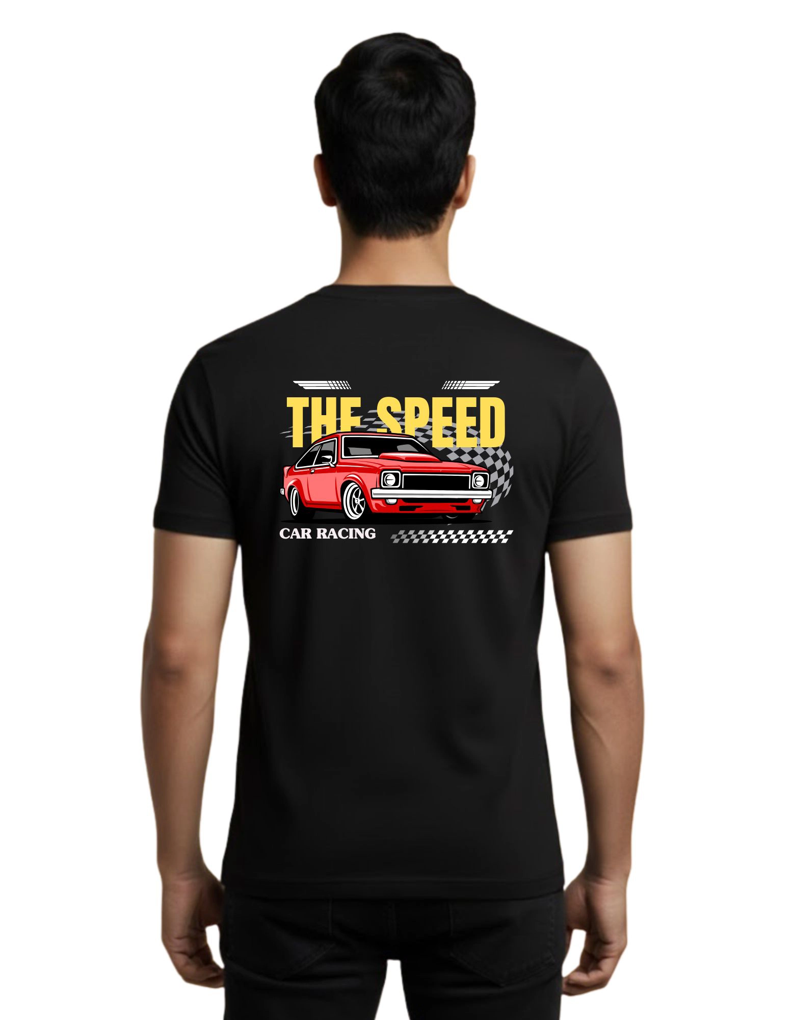 Speed Car Racing Graphic Cotton Round Neck T-Shirt 180 GSM Black